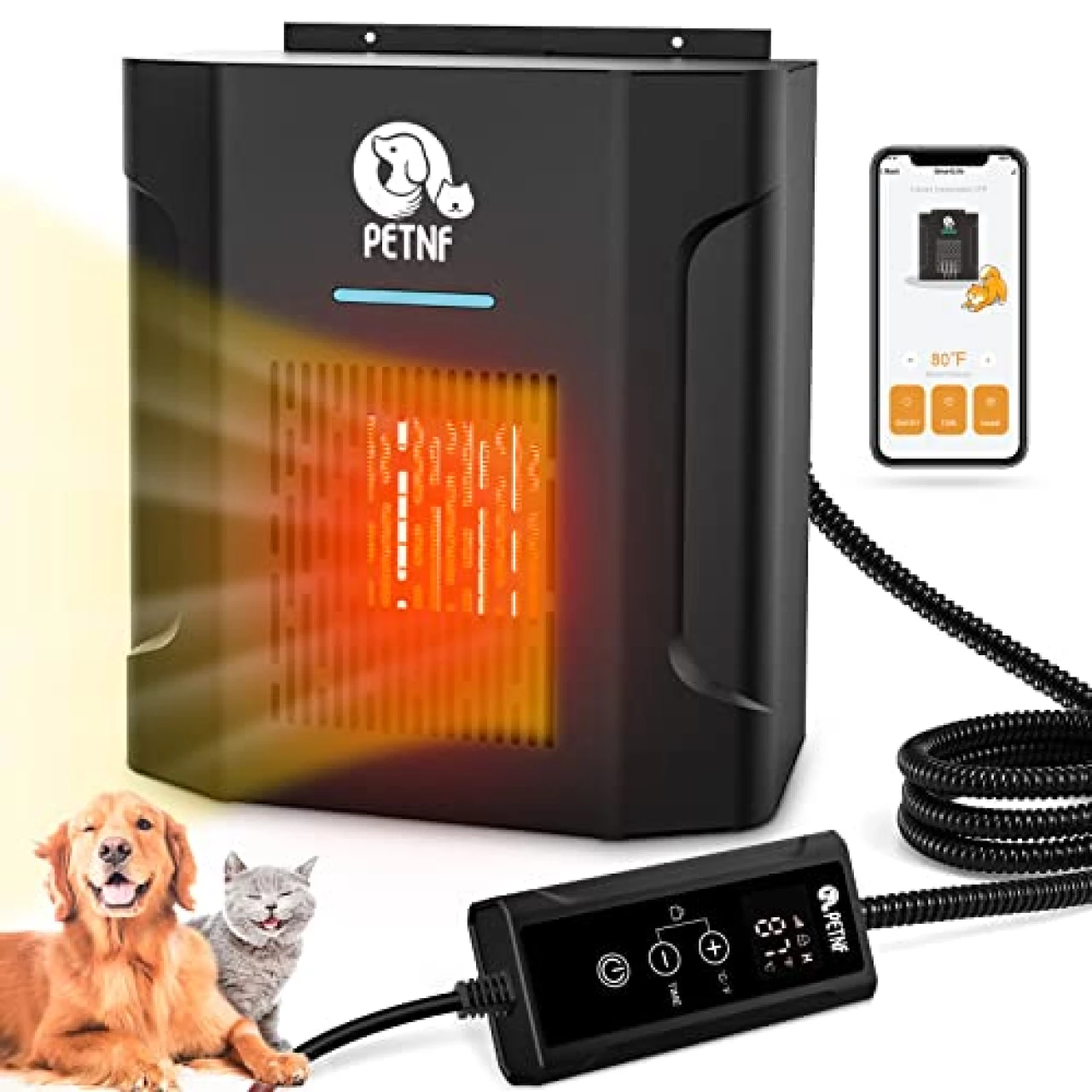 Dog House Heater with Thermostat &amp; App Remote Control, 300W Safe Heater for Dog Houses Outdoor