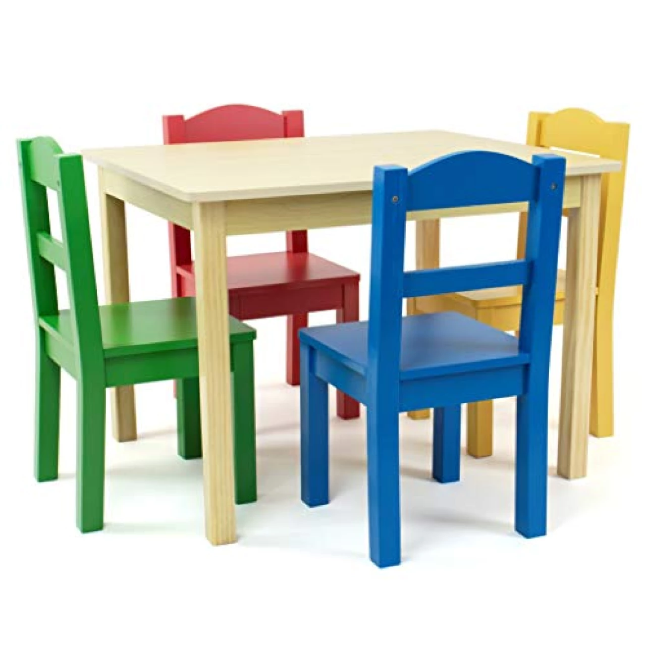 Humble Crew Collection Kids Wood Table &amp; 4 Chair Set, Natural/Primary