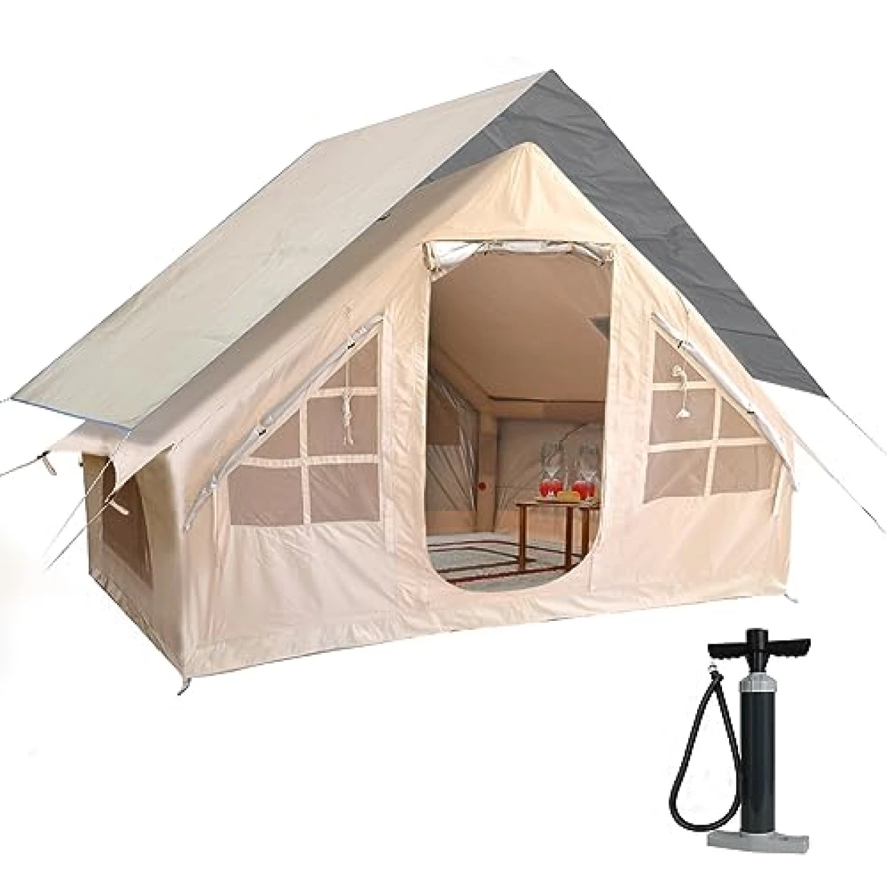 KIKILIVE Inflatable Glamping Tent with Pump and Stove Jack