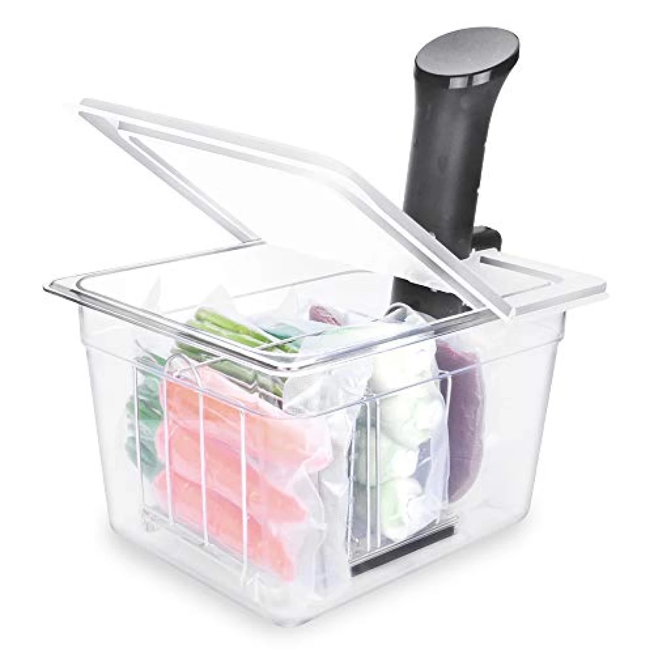 EVERIE Sous Vide Container 12 Qt with Collapsible Hinged Lid and Rack, Compatible with Anova Nano and AN500-US00 and Instant Pot, SET-12-NANO-PP