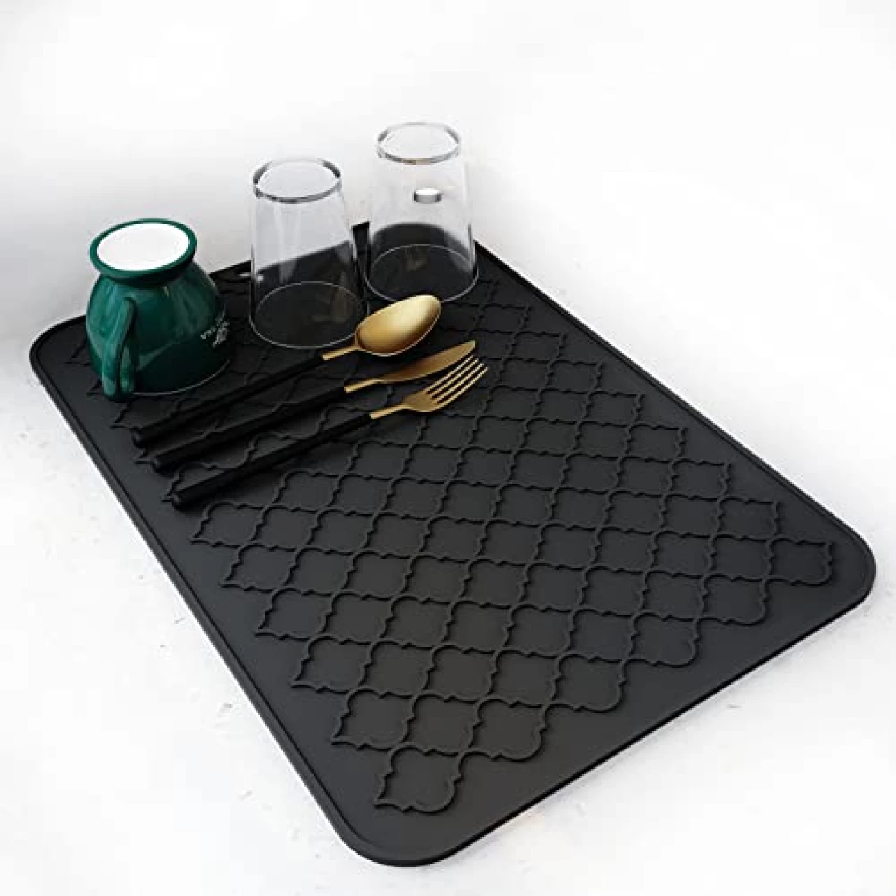 AMOAMI-Dish Drying Mats for Kitchen Counter-Silicone Dish Drying Mat-Kitchen Dish Drying Pad Heat Resistant Mat-Kitchen Gadgets Kitchen Accessories Kitchen Small Appliances (12&quot; x 16, BLACK)