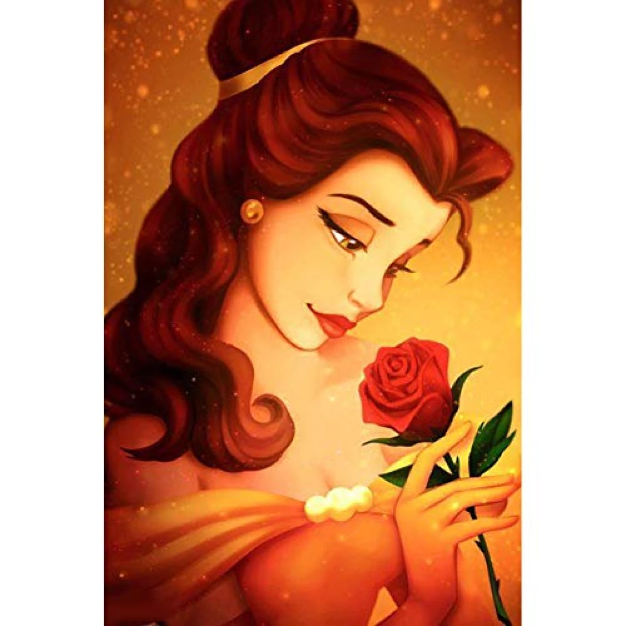 5D Diamond Painting by Number Kit, Full Drill Princess Belle Girl Literary Sketch Flowers Rhinestone Embroidery Cross Stitch Supply Arts Craft Canvas Wall Decor