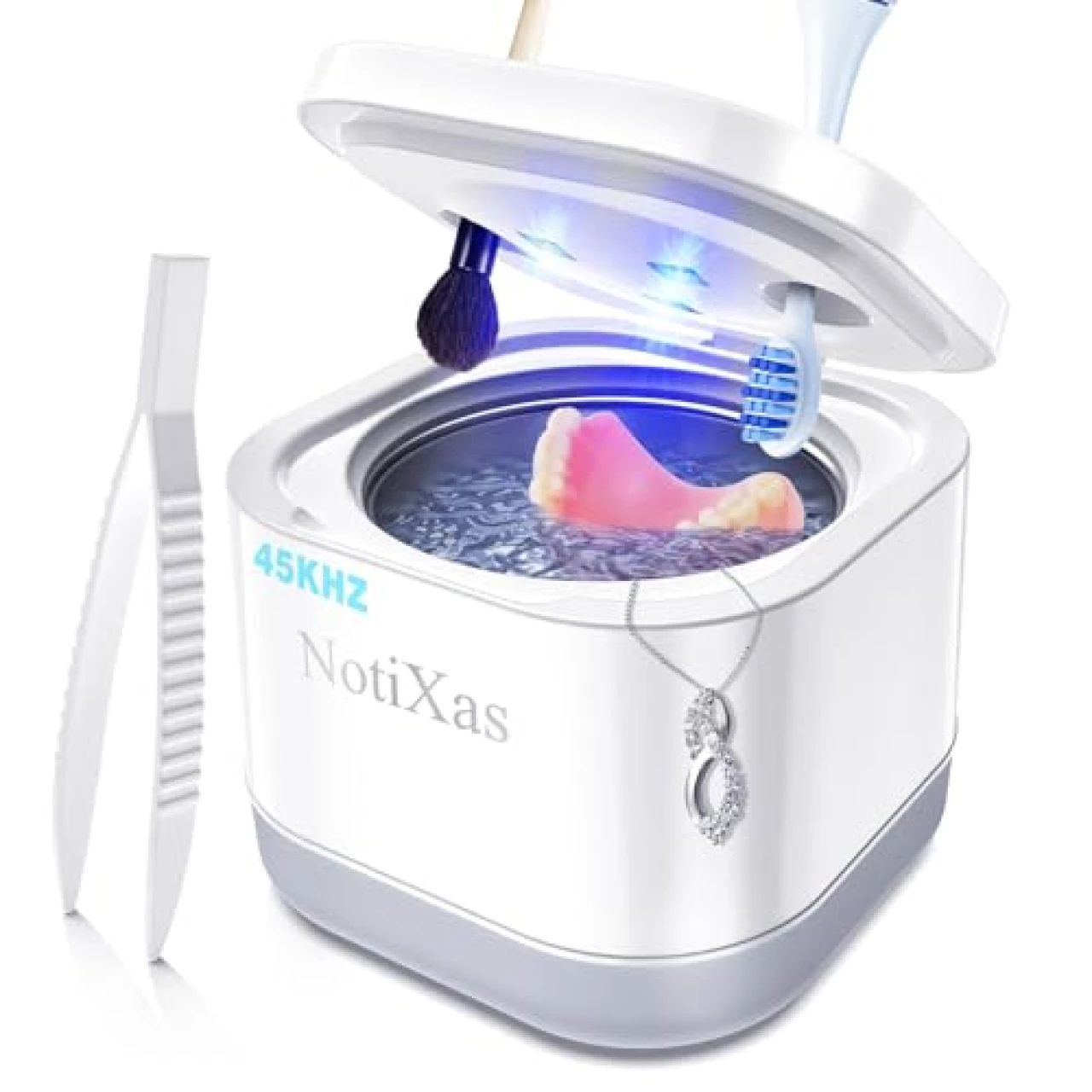 Ultrasonic Retainer Cleaner for Dentures,45KHz Ultrasonic Jewelry Cleaner with UV Dentures Cleaner,Ultrasonic Cleaner Two Clean Modes for Jewelry,Whitening Trays, Toothbrush Head, Mouth Guard