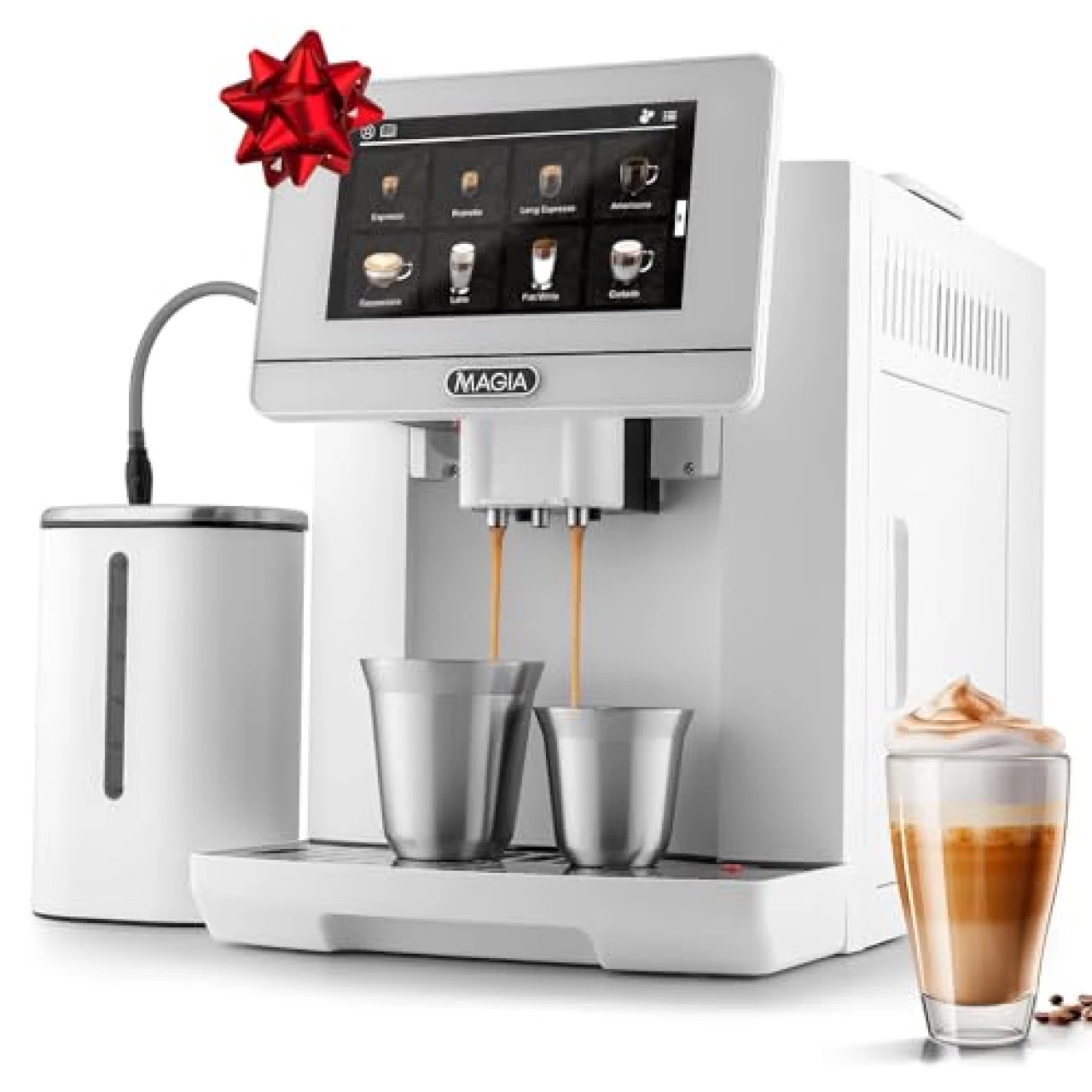 Zulay Kitchen Magia Super Automatic Espresso Machine with Grinder - Espresso Maker with Milk Frother &amp; Insulated Milk Container- Cappuccino &amp; Latte Machine - Touch Screen, 19 Recipes, 10 Profiles