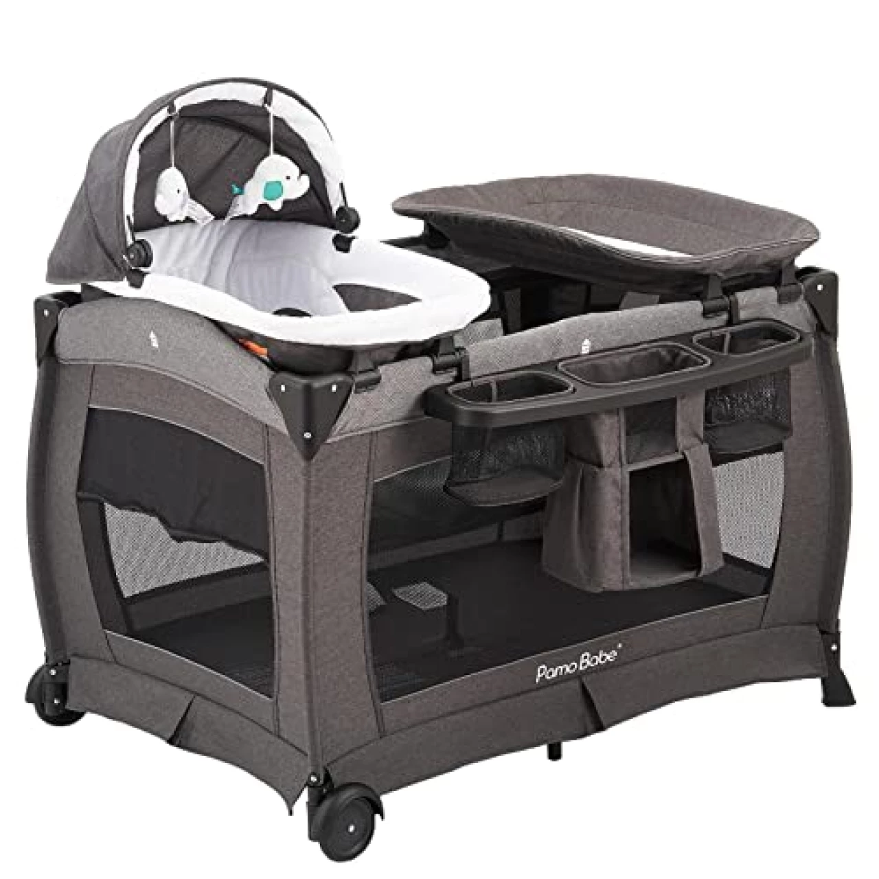 Pamo Babe Deluxe Nursery Center, Foldable Playard for Baby &amp; Toddler, Bassinet, Mattress, Changing Table for Newborn(Black)