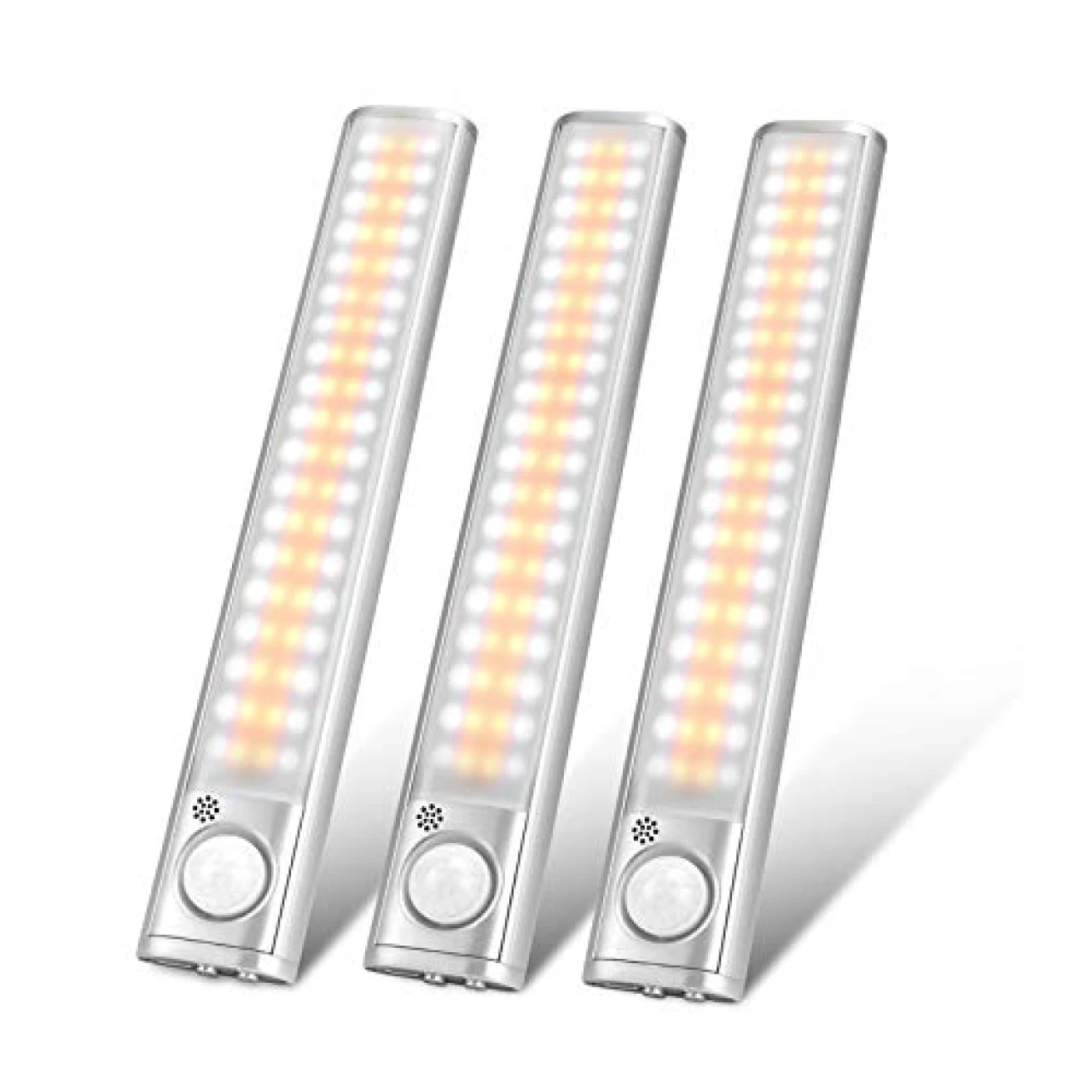 goodland Under Cabinet Lighting 80 LED Closet Light, Motion Sensor Lights Indoor USB Rechargeable Dimmable Wireless Stick-on Night Light Bar for Kitchen, Wardrobe, Garage, Stairs, Bedroom (3 Packs)