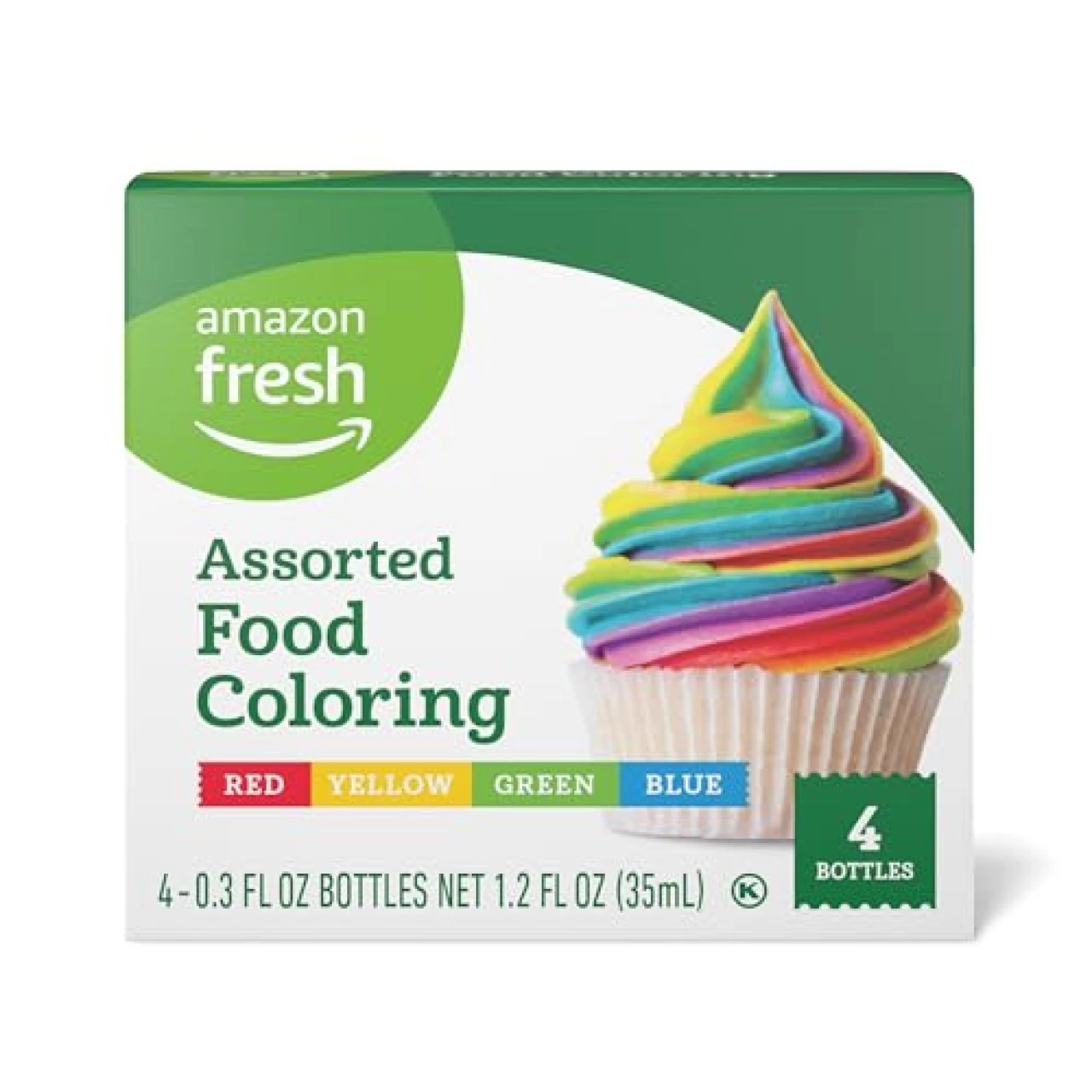 Amazon Fresh - Assorted Food Coloring, 1.2 fl oz (Pack of 4) (Previously Happy Belly, Packaging May Vary)