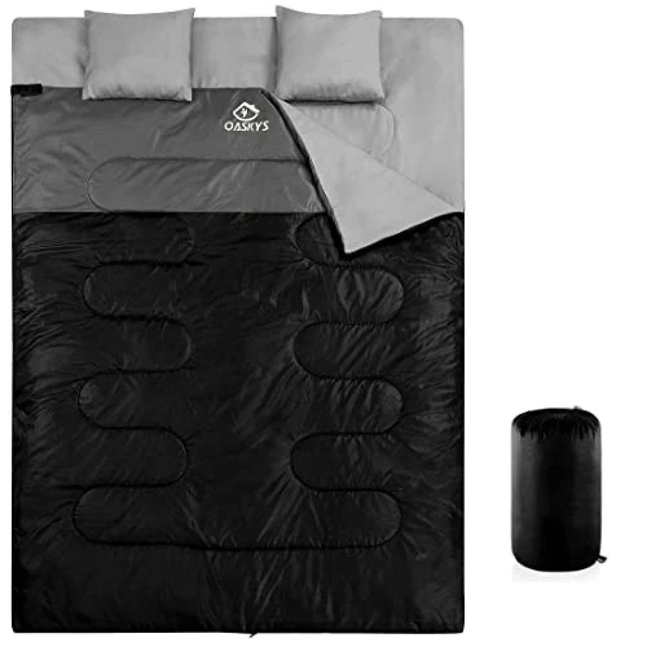oaskys Double Sleeping Bag for Adults with 2 Pillows - Queen Size XL Waterproof Sleeping Bag for All Season Camping Hiking Backpacking 2 Person Sleeping Bags for Cold Weather &amp; Warm
