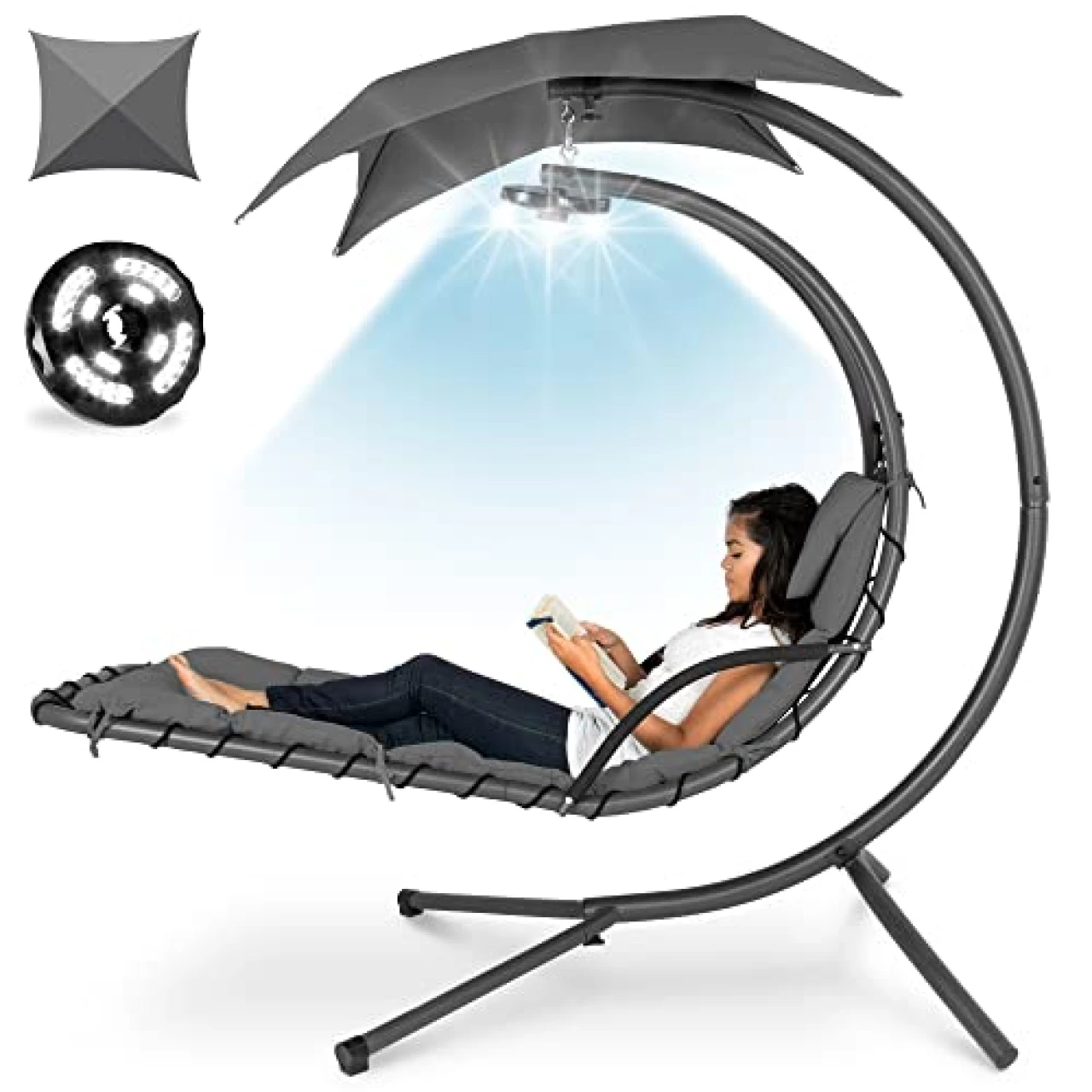 Best Choice Products Hanging LED-Lit Curved Chaise Lounge Chair Swing