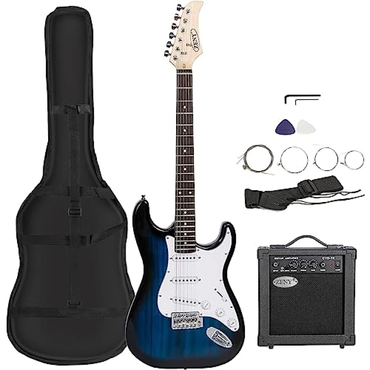 ZENY 39&quot; Full Size Electric Guitar with Amp, Case and Accessories Pack Beginner Starter Package, Blue Ideal Christmas Thanksgiving Holiday Gift