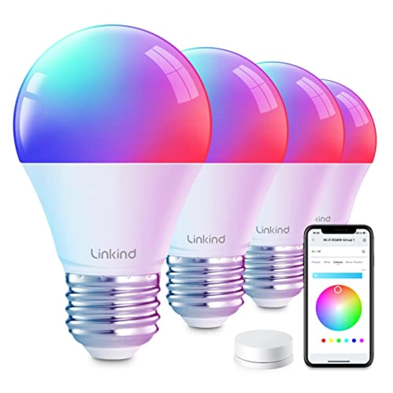 Linkind Smart Light Bulbs with Remote Control, Smart Bulb That Work with Alexa &amp; Google Home, 16 Million Color Changing Light Bulbs 60W, A19 E26 2.4Ghz WiFi Light Dimmable,1800K-6500K,800lm 4 Pack