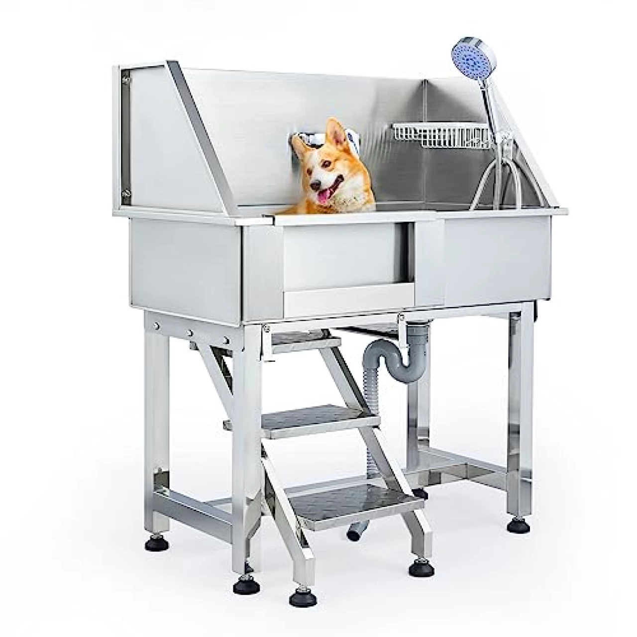 CO-Z 34 Inch Stainless Steel Dog Washing Station for Home, Professional Pet Dog Grooming Tub for Medium &amp; Small Dogs, Extra Elevated Pet Wash Station, Dog Bathtub Bathing Station, Dog Shower Tub