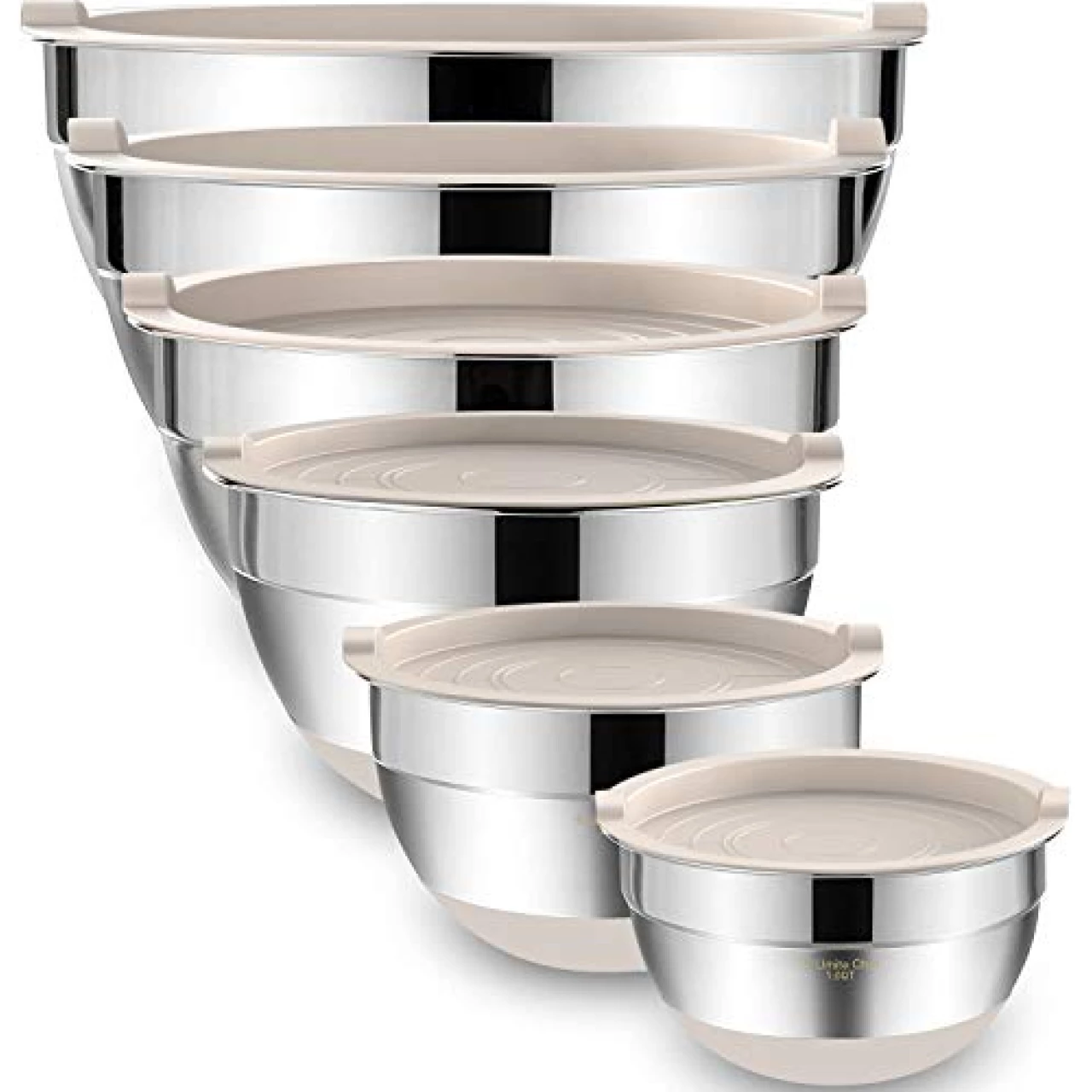 Umite Chef Mixing Bowls with Airtight Lids, 6 piece Stainless Steel Metal Nesting Storage Bowls, Non-Slip Bottoms