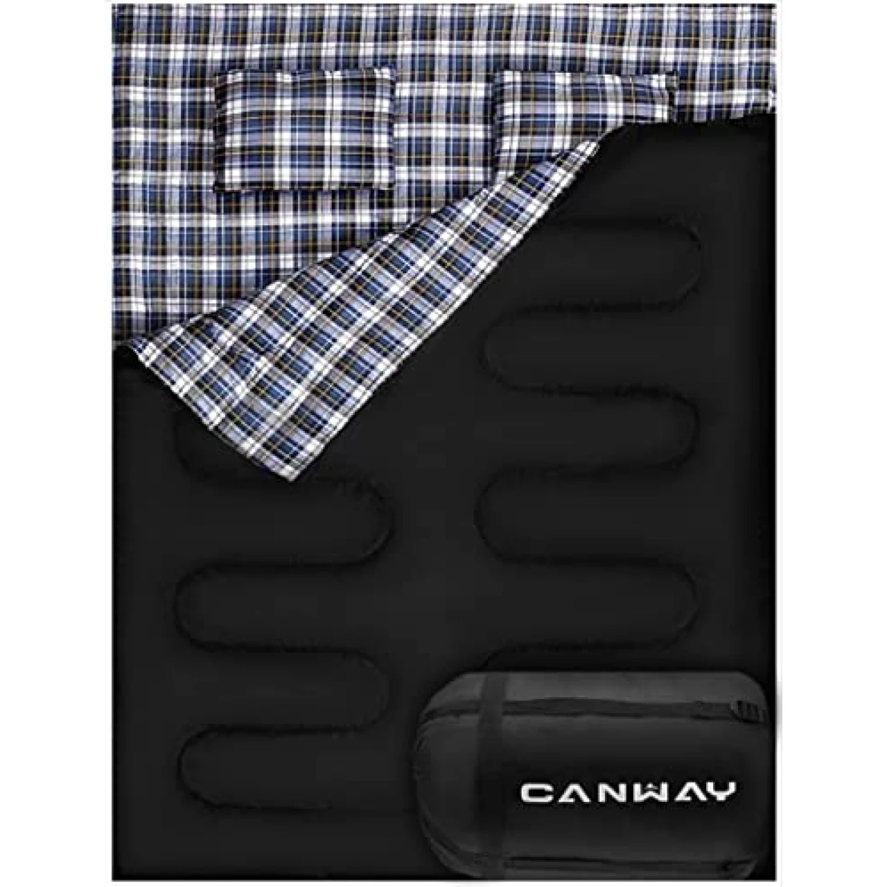 Canway Double Sleeping Bag, Flannel Lightweight Waterproof 2 Person Sleeping Bag with 2 Pillows