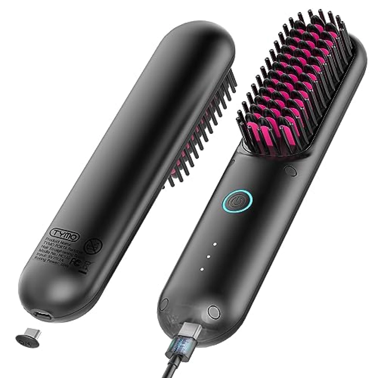 TYMO Porta Cordless Hair Straightener Brush, Portable Mini Straightening Brush for Travel, Negative Ion Hot Comb Hair Straightener for Women, Lightweight to Carry Out, USB Rechargeable, Anti-Scald