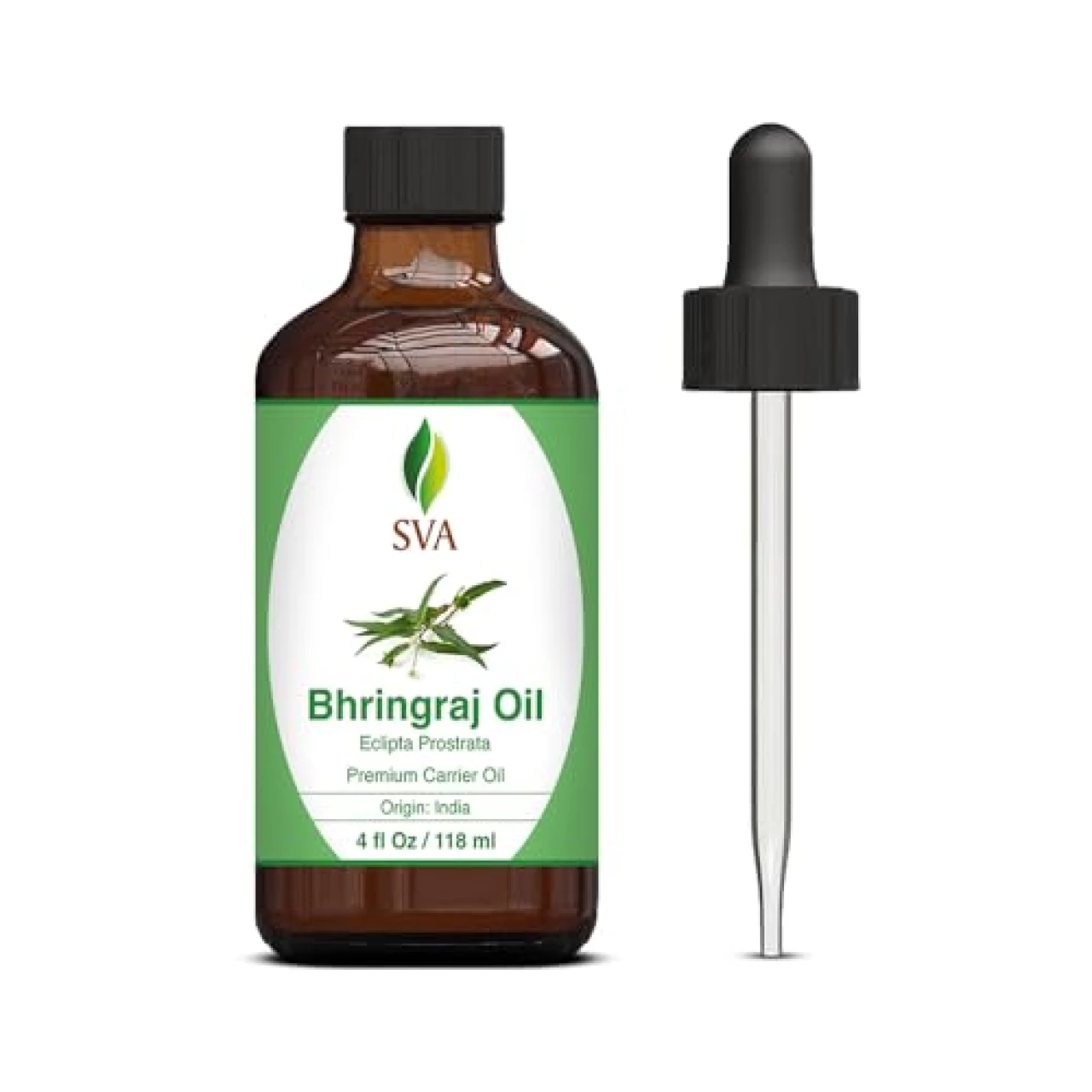 SVA Bhringraj Oil 4oz (118ml) Premium Carrier Oil With Dropper For Hair Care, Hair Oiling, Scalp Massage, Skin Care &amp; Massage