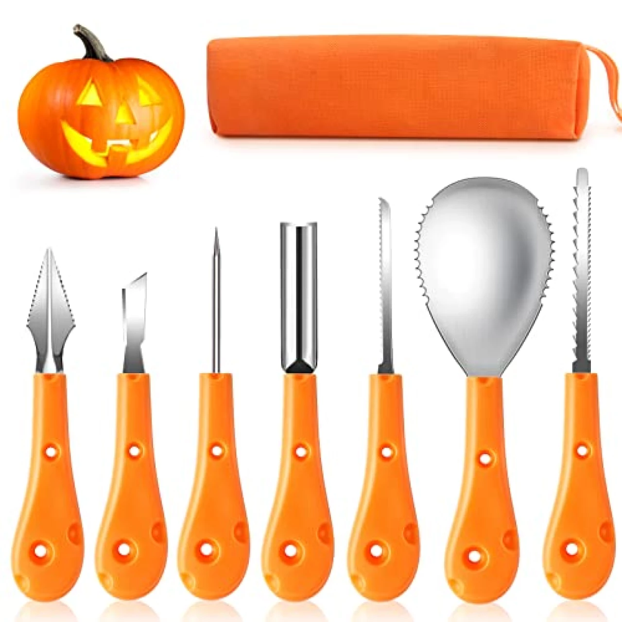 Greatever Halloween Pumpkin Carving Kit,Professional and Heavy Duty Stainless Steel Tools,Pumpkin Carving Set with Carrying Case(7pcs)