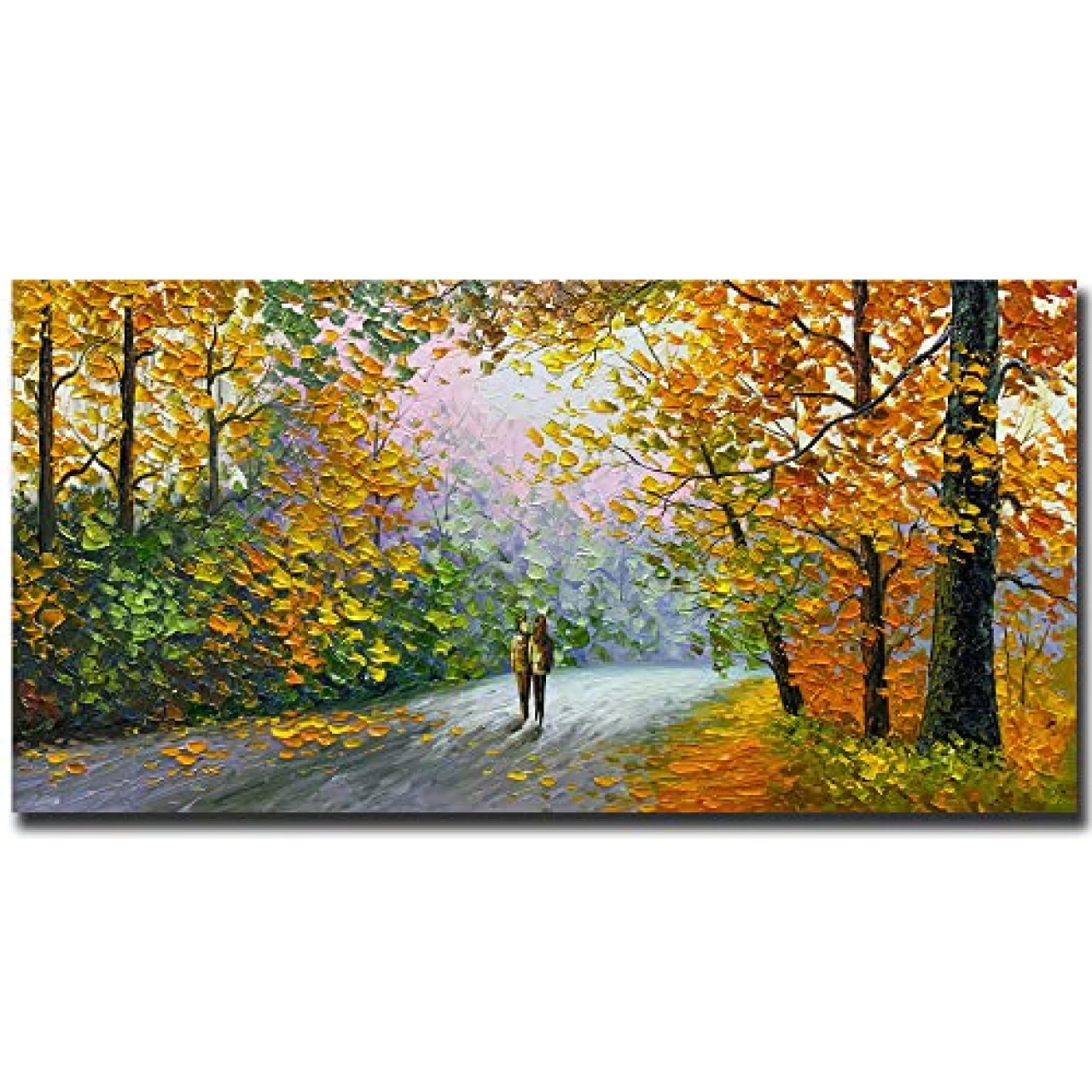 V-inspire Art,24x48 inch Modern Abstract Canvas Paintings Hand drawn Romantic Couples Artwork Contemporary Autumn Landscape Wall Art for Home Decorations