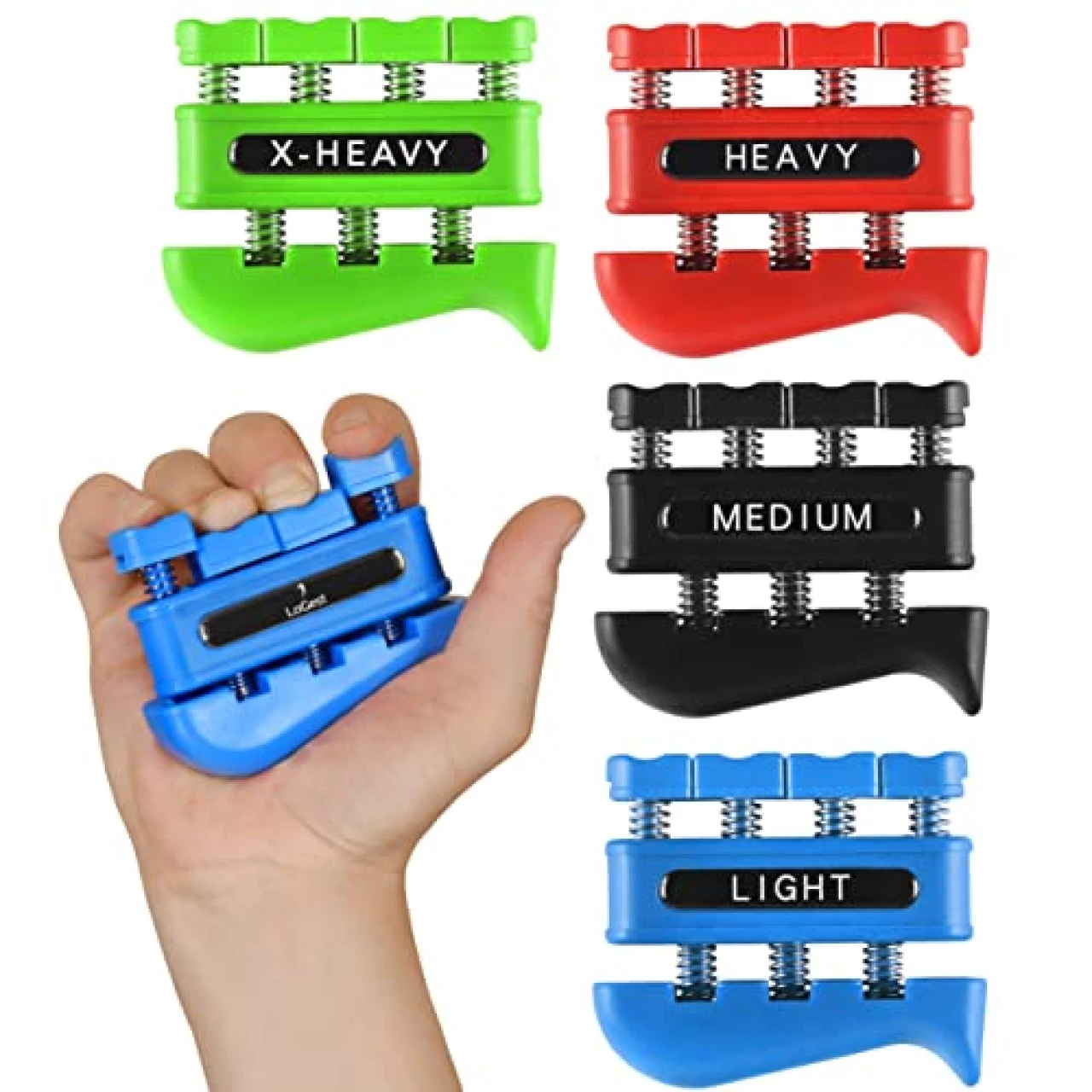 Finger Strengthener - Hand Grip Workout Equipment (4 Pack - Blue Black Red Green)