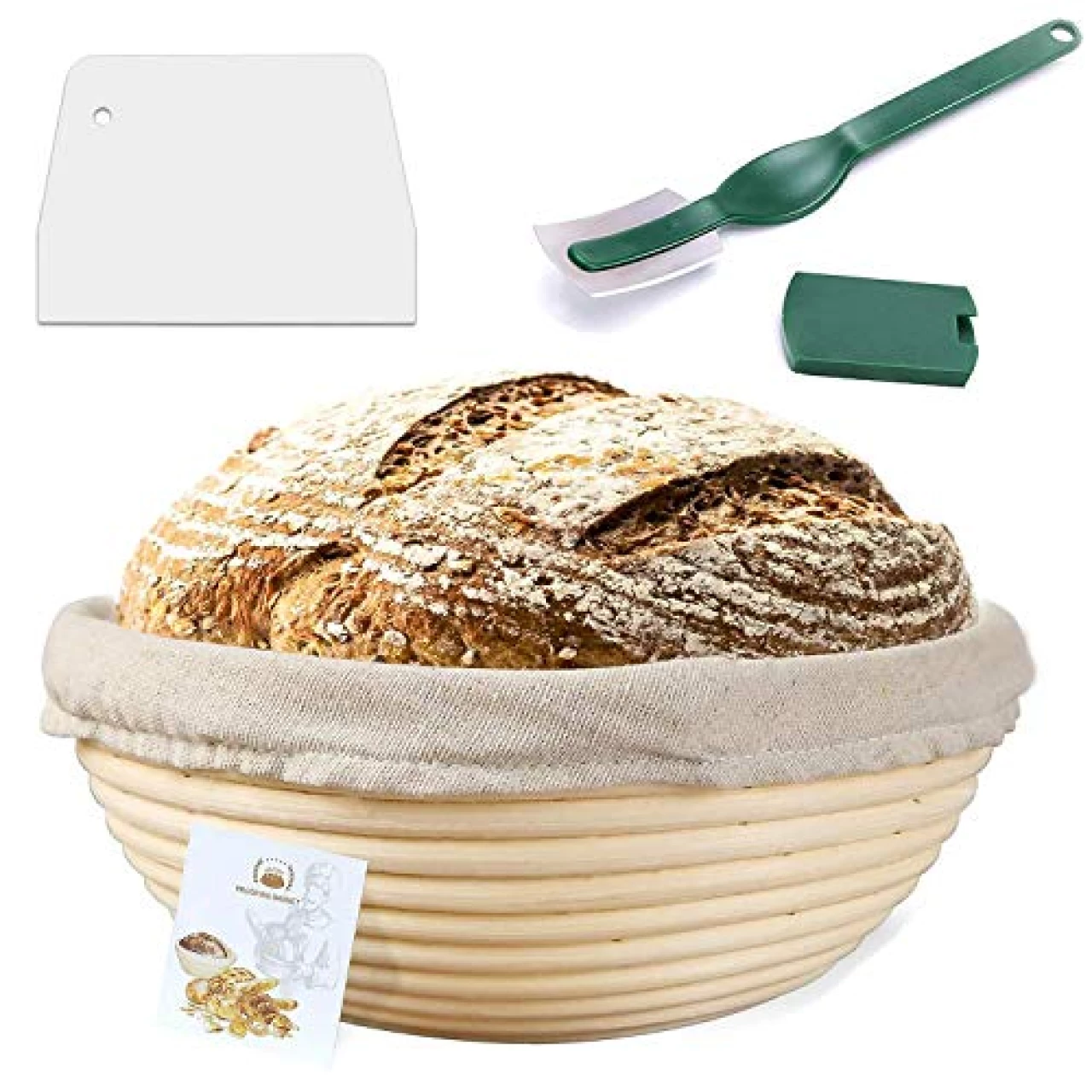 9 Inch Proofing Basket, WERTIOO Banneton Bread Proofing Basket + Bread Lame + Dough Scraper + Linen Liner Cloth