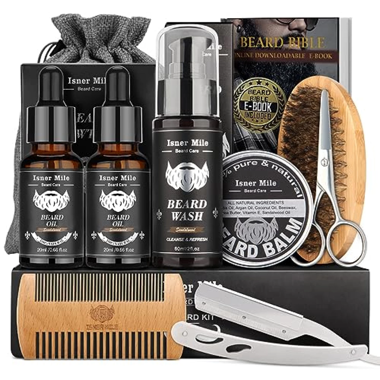 Isner Mile Beard Kit for Men, Grooming &amp; Trimming Tool Complete Set