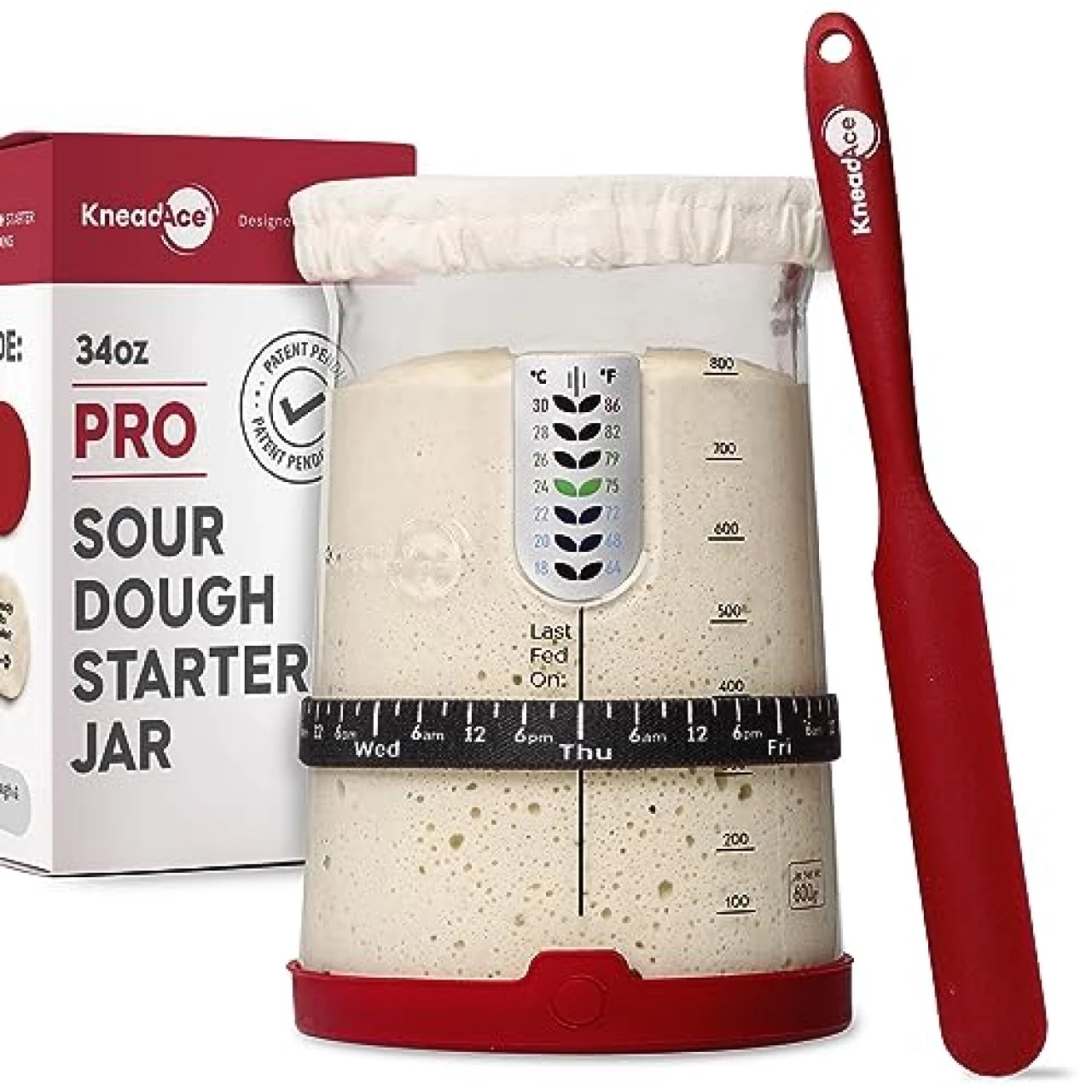 KneadAce Pro Glass Sourdough Bread Starter Kit - 34 oz Large Capacity Jar with 5 unique features