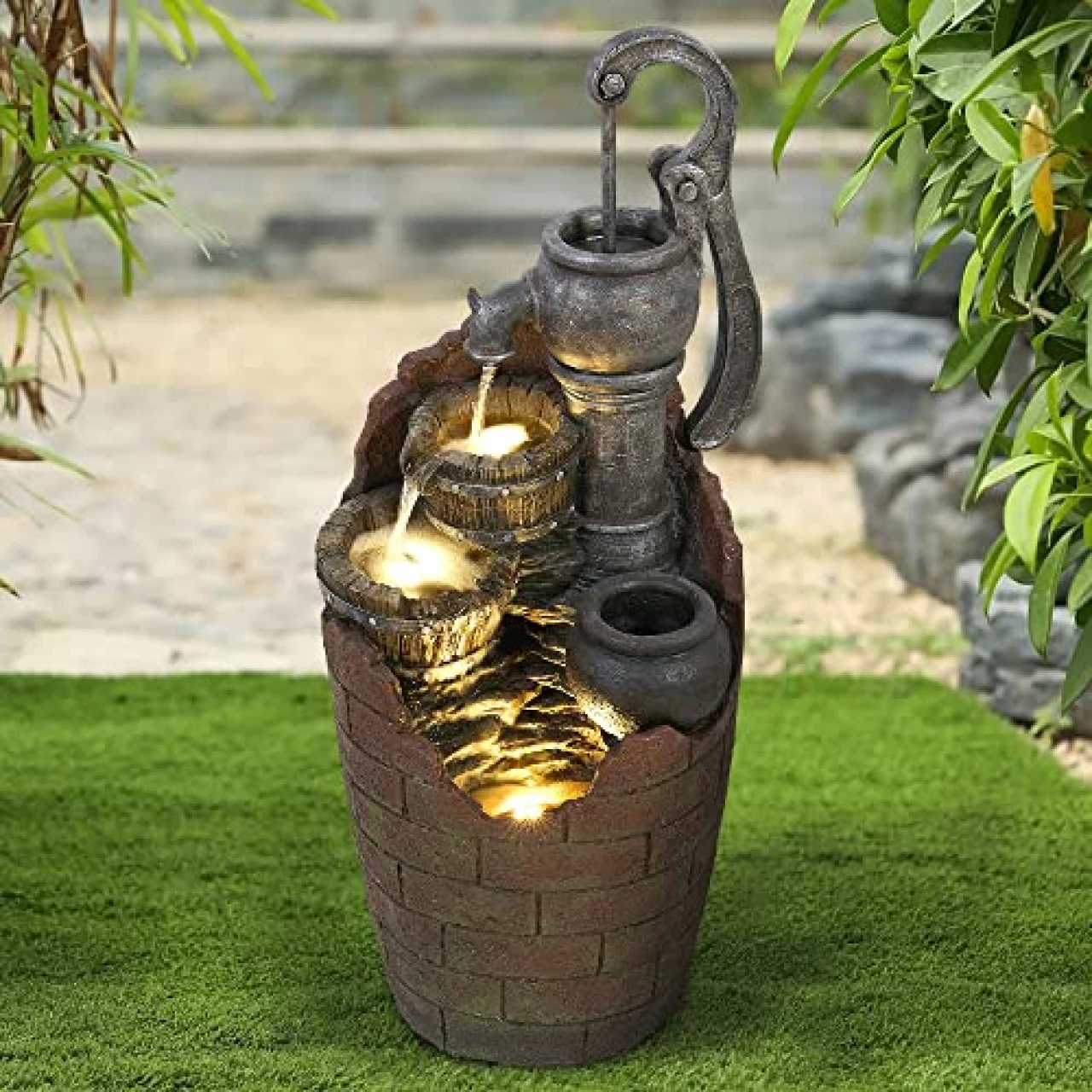 Naturefalls 3-Tier Retro Barrel Outdoor Waterfall Fountain Decor