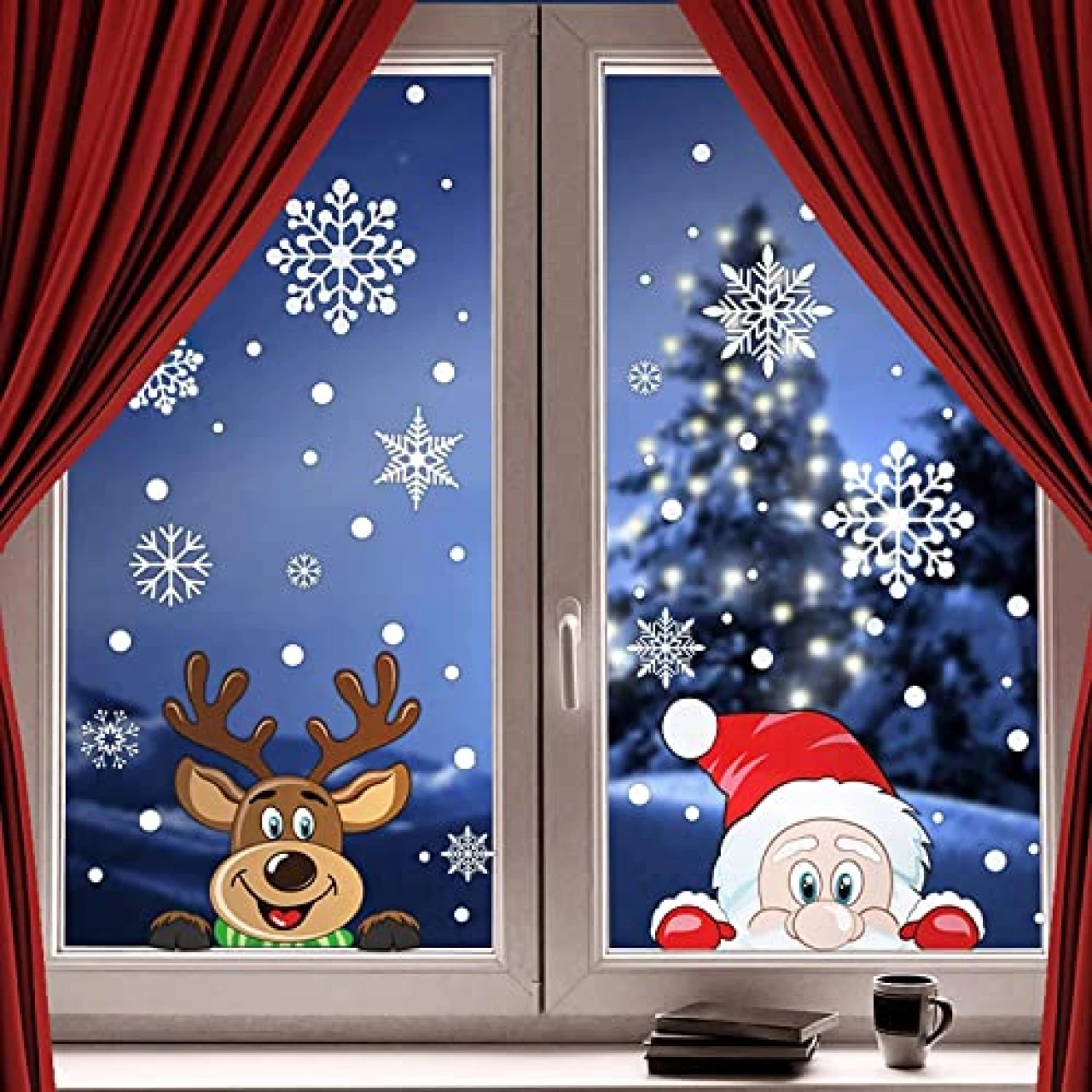 300 PCS 8 Sheet Christmas Snowflake Window Cling Stickers