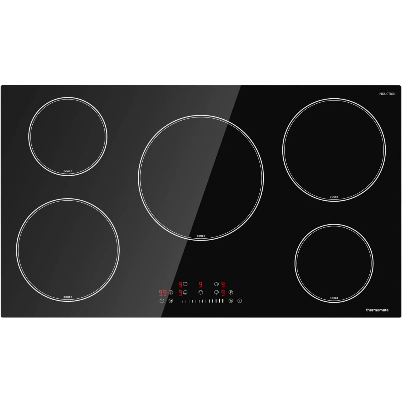 36 Inch Induction Cooktop, thermomate Built-in Electric Stove Top, 240V Electric Smoothtop with 5 Boost Burner, 9 Heating Level, Timer, Kid Safety Lock, Keep Warm Function, ETL &amp; FCC Certified