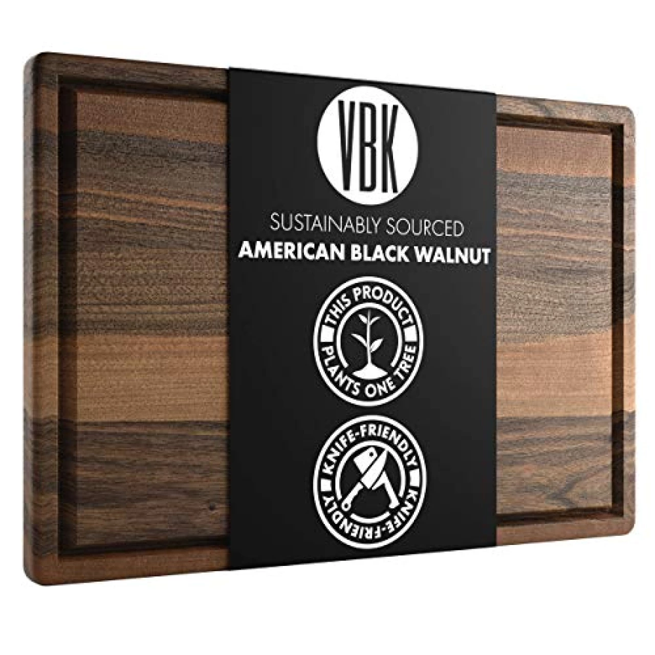 Made in USA Black Walnut Wood Cutting Board by Virginia Boys Kitchens - Butcher Block Wooden Carving Board with Juice Well (17x11)
