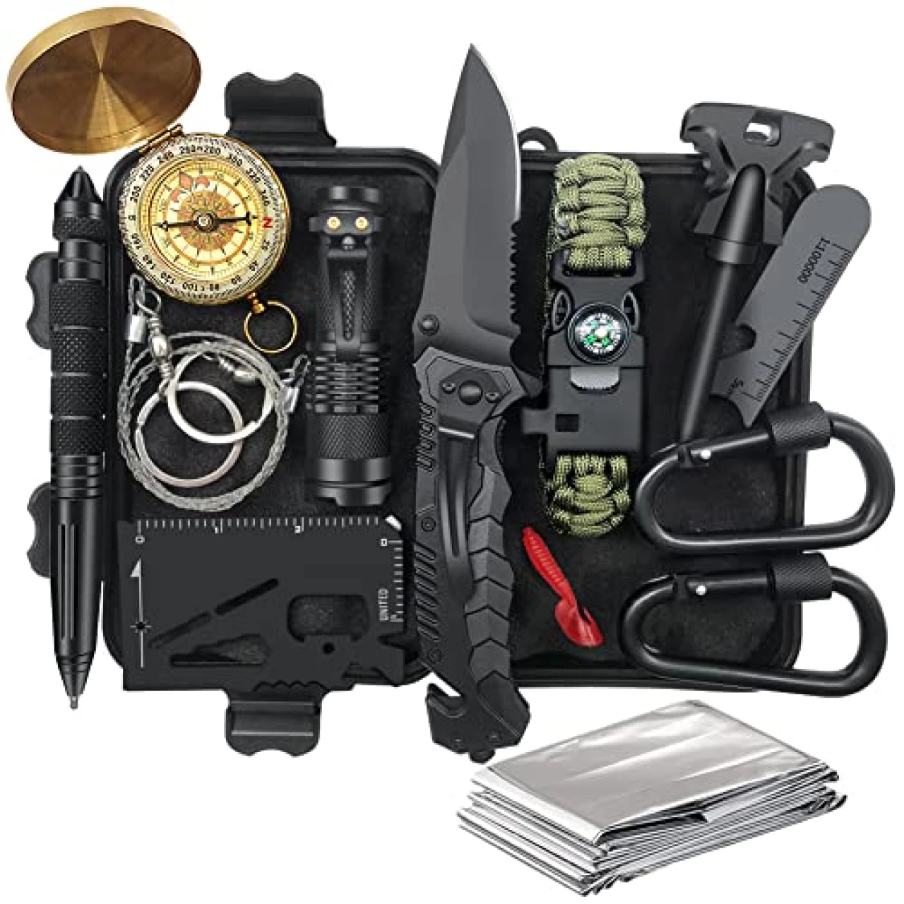 Survival Kit 14 in 1, Father&rsquo;s Day Birthday Gifts for Men Dad Husband Him, Survival Gear and Equipment, Camping Accessories, Ideal for Fishing Hunting, Cool Gadgets for Boyfriend Women