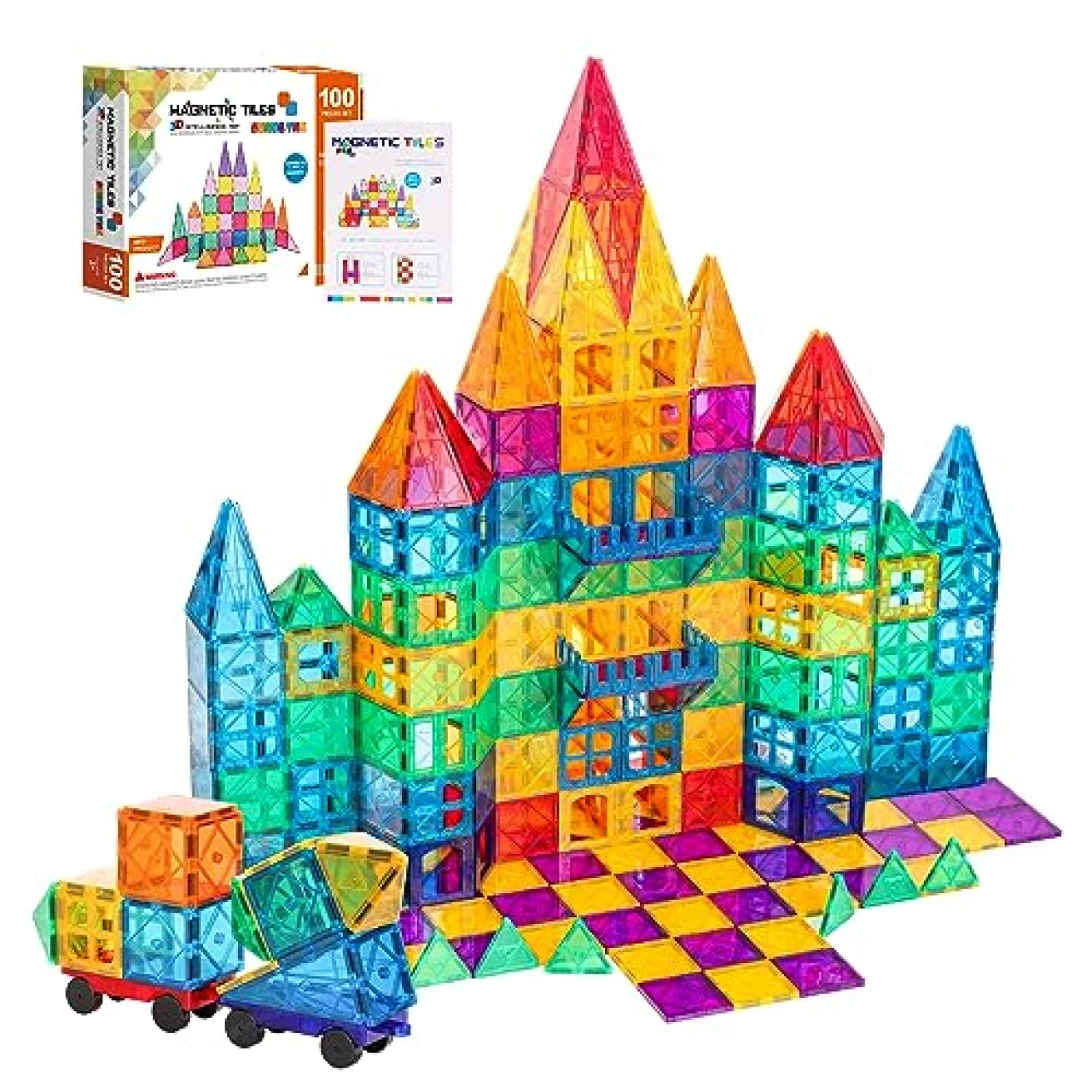 SUNHE YHK Kids Magnetic Tiles Toys, 100Pcs 3D Magnetic Building Blocks Tiles Set