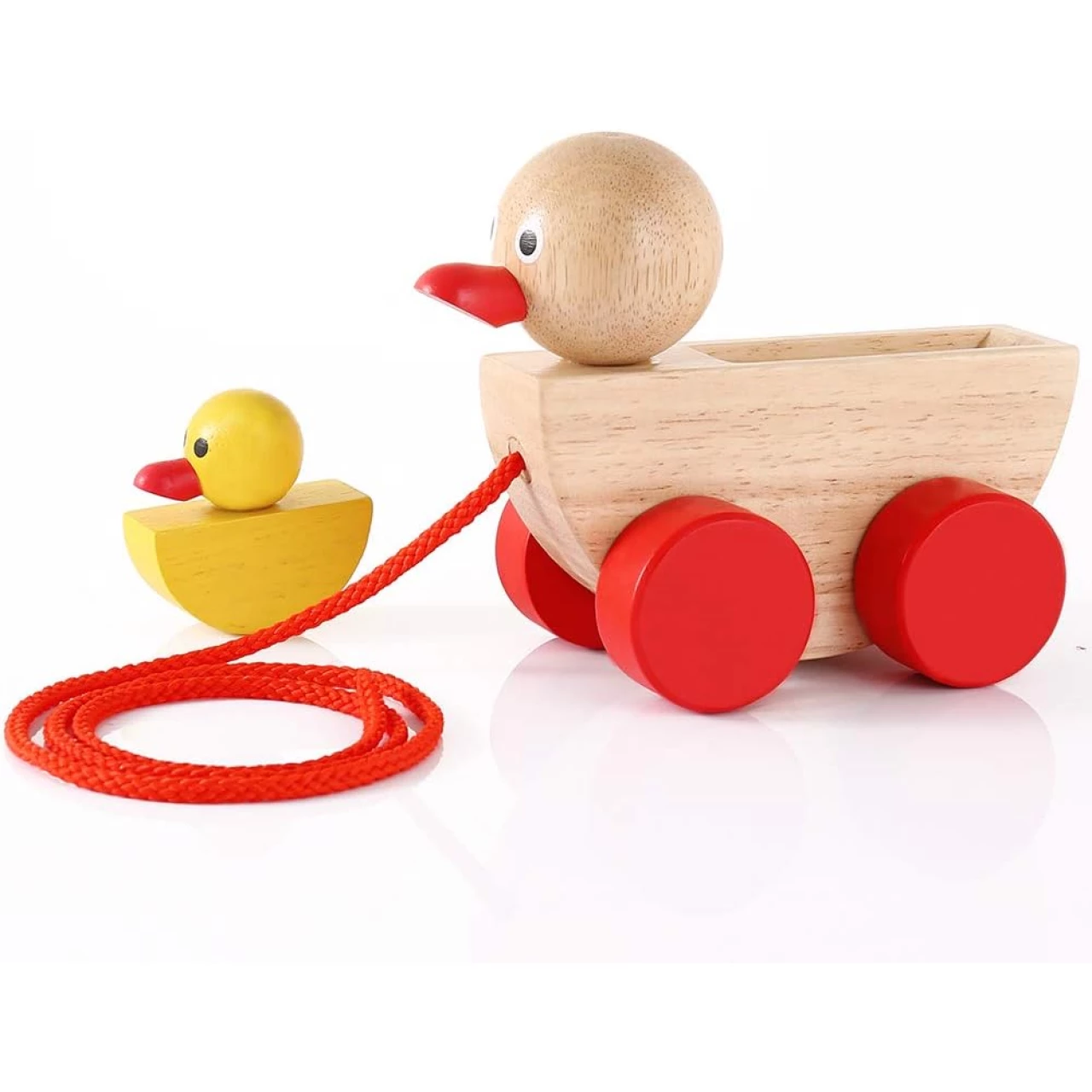 Babe Rock Pull Toy Wooden Duck Pull Along Toddler Toy for Girl Boy Age 1 Year Old Baby