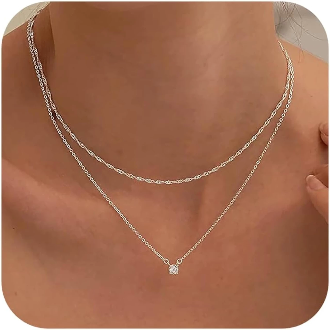 Tewiky Diamond Necklaces for Women, Dainty Gold Necklace 14k Gold Plated Long Lariat Necklace Simple Gold CZ Diamond Choker Necklaces for Women Trendy Gold Necklace Jewelry Gifts for Girls