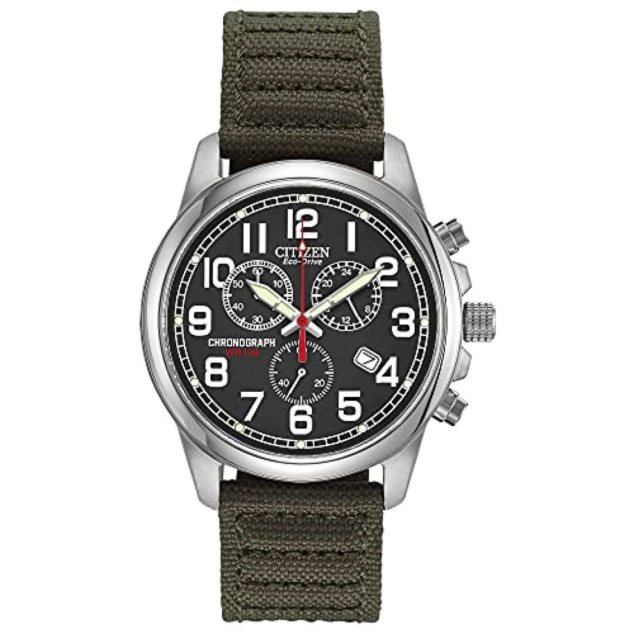 Citizen Eco-Drive Garrison Quartz Men&rsquo;s Watch, Stainless Steel with Nylon strap, Field watch, Green (Model: AT0200-05E)