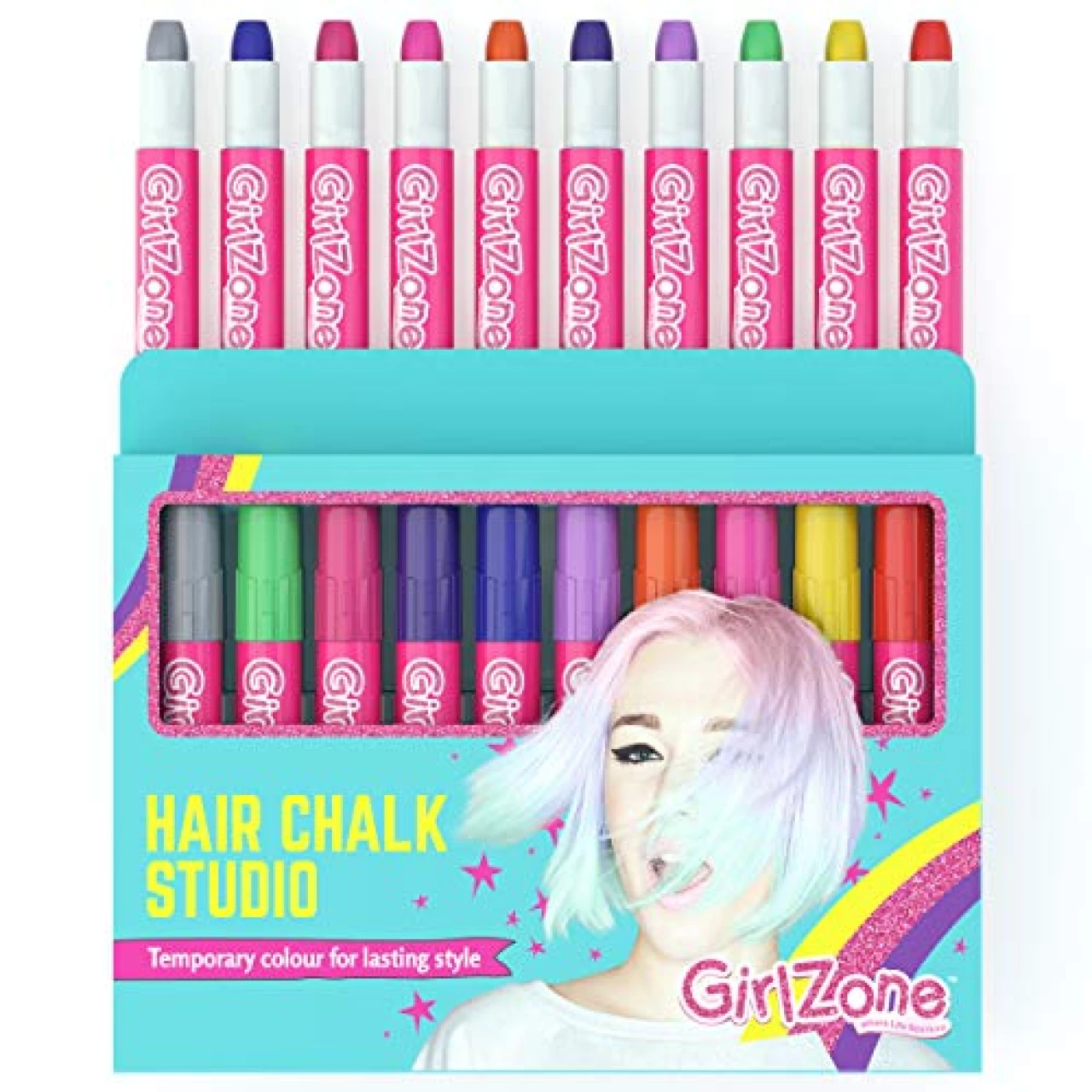 GirlZone Hair Chalks Set, 10-Piece Temporary Hair Chalks