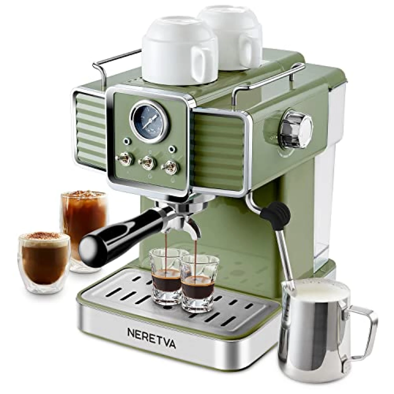 Neretva 15 Bar Espresso Machine with Milk Frother, 1350W, 54 Oz Water Tank