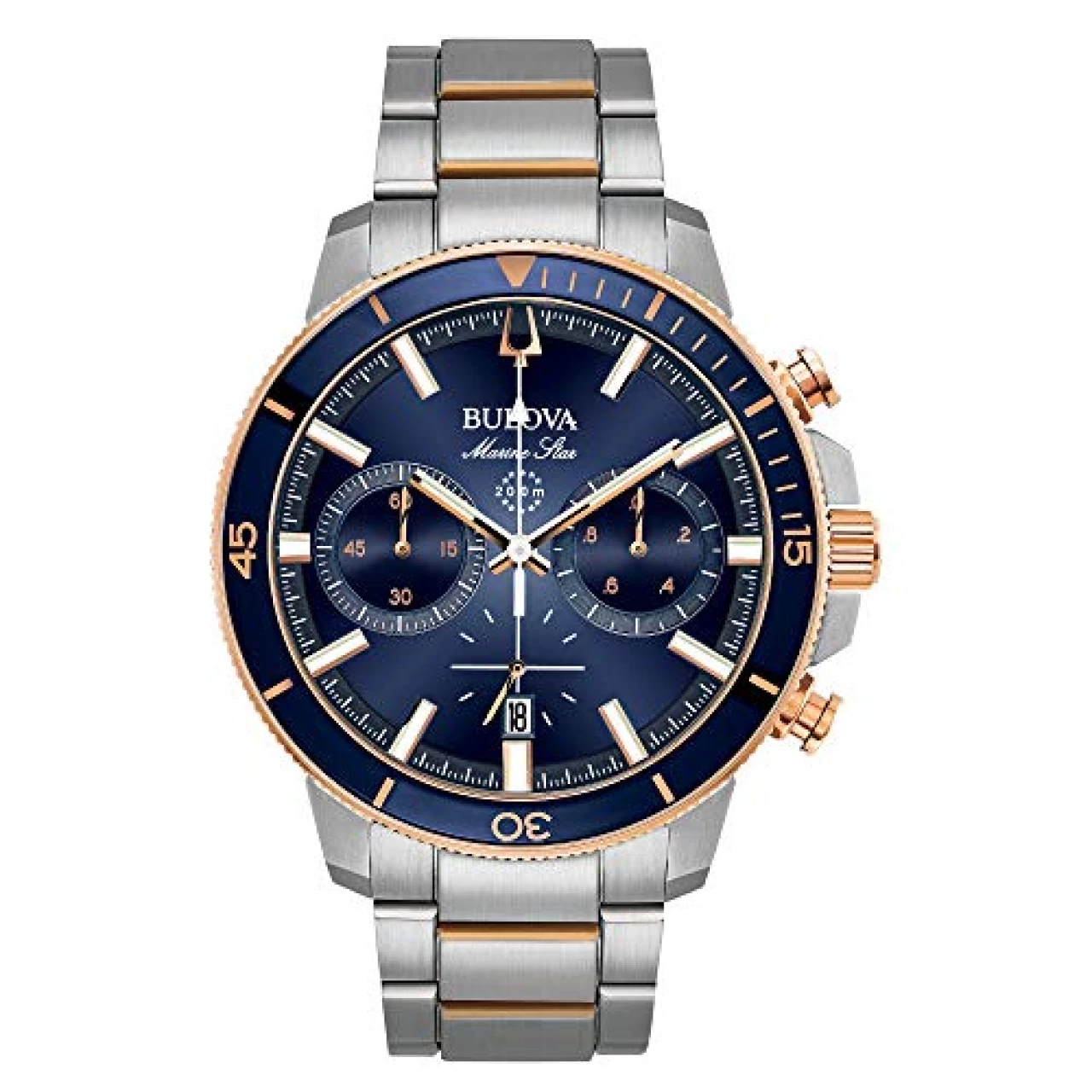 Bulova Men&rsquo;s Marine Star Series C Two-Tone Rose Gold Stainless Steel 6-Hand Chronograph Quartz Watch, Blue Dial Style: 98B301