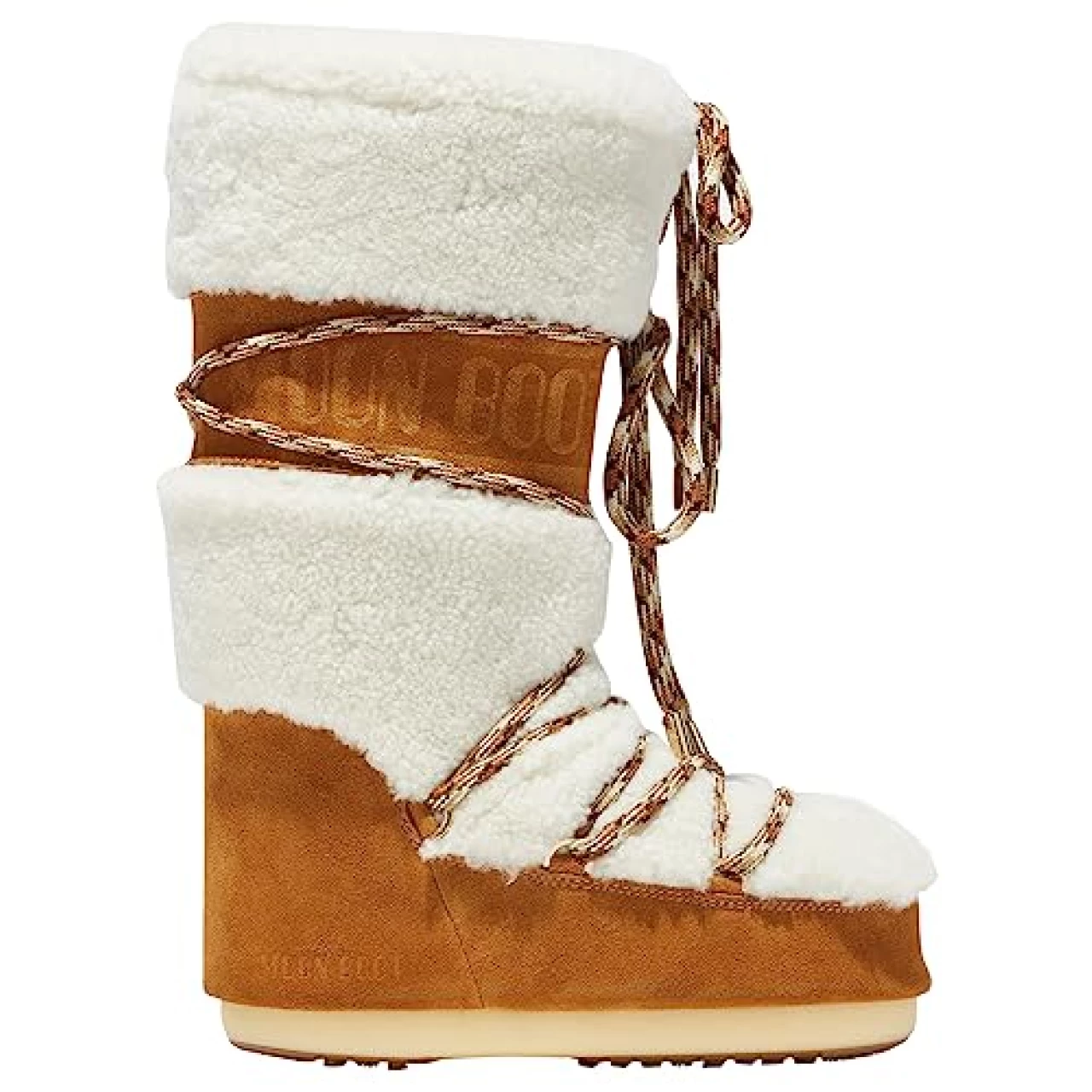 Moon Boot, Icon Shearling Unisex Boots, 35/38, Whiskey/Off White