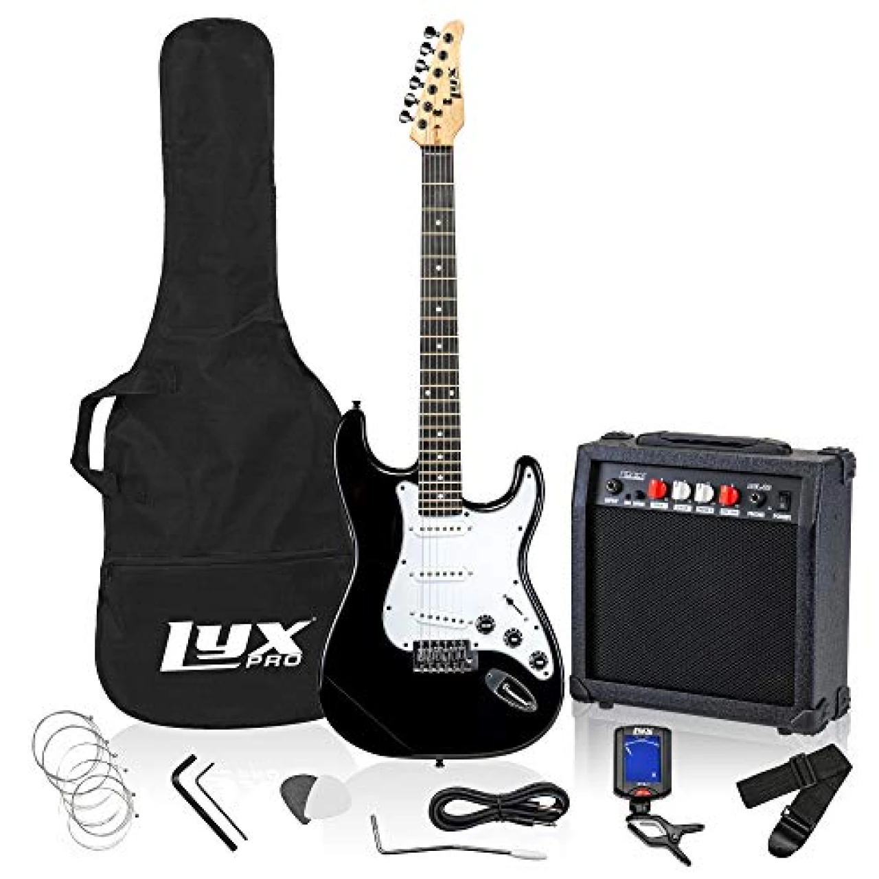 LyxPro Electric Guitar 39&quot; inch Complete Beginner Starter kit Full Size with 20w Amp, Package Includes All Accessories, Digital Tuner, Strings, Picks, Tremolo Bar, Shoulder Strap, and Case Bag - Black