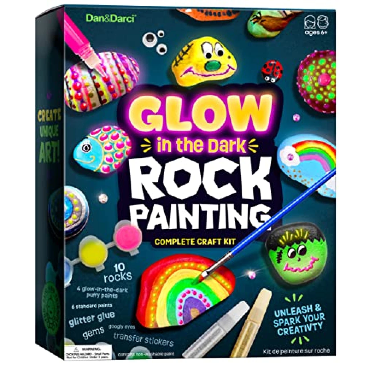 Kids Rock Painting Kit - Glow in The Dark - Arts &amp; Crafts Gifts for Boys and Girls Ages 4-12