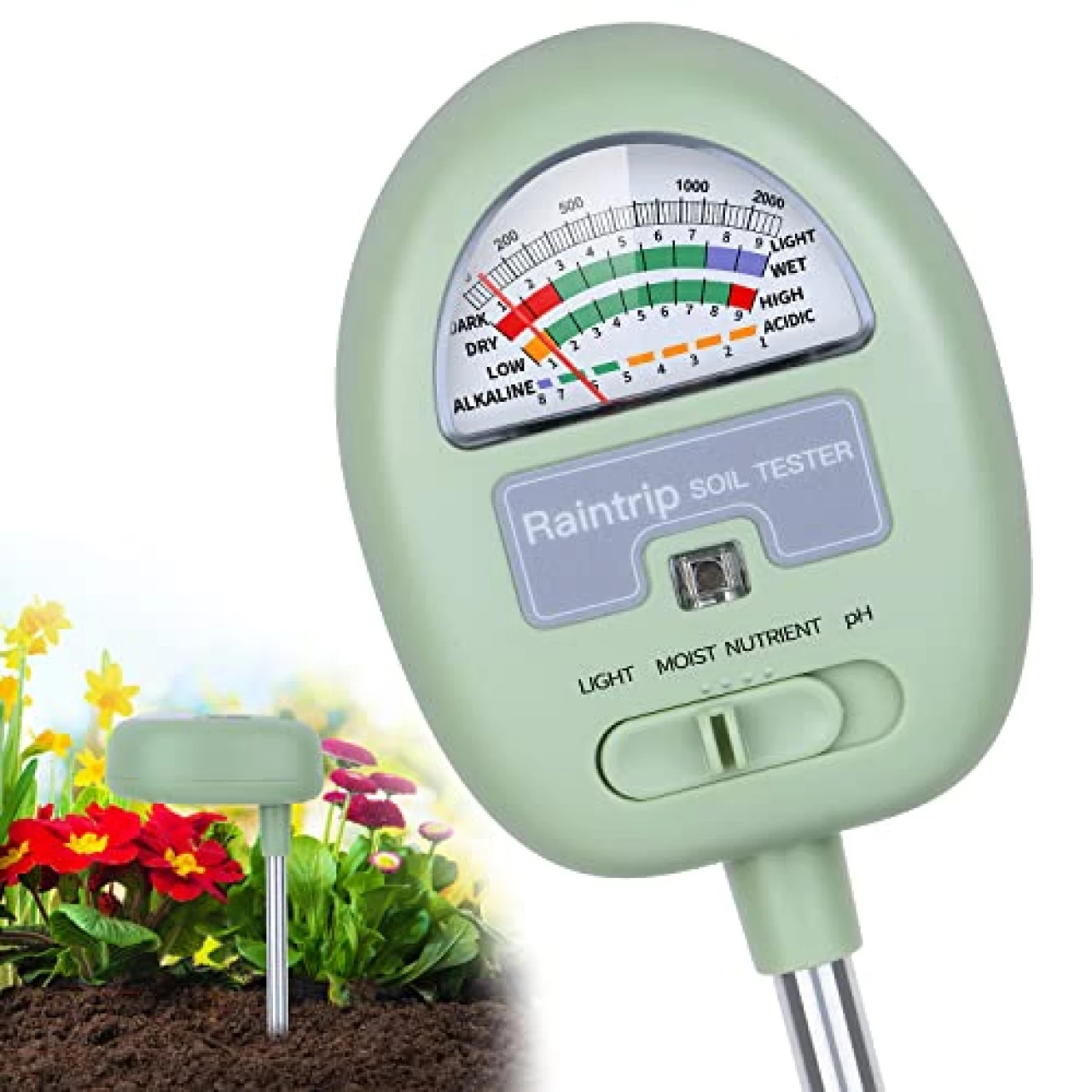 Soil Moisture Meter,4-in-1 Soil Ph Meter, Soil Tester for Moisture, Light,Nutrients, pH,Soil Ph Test Kit