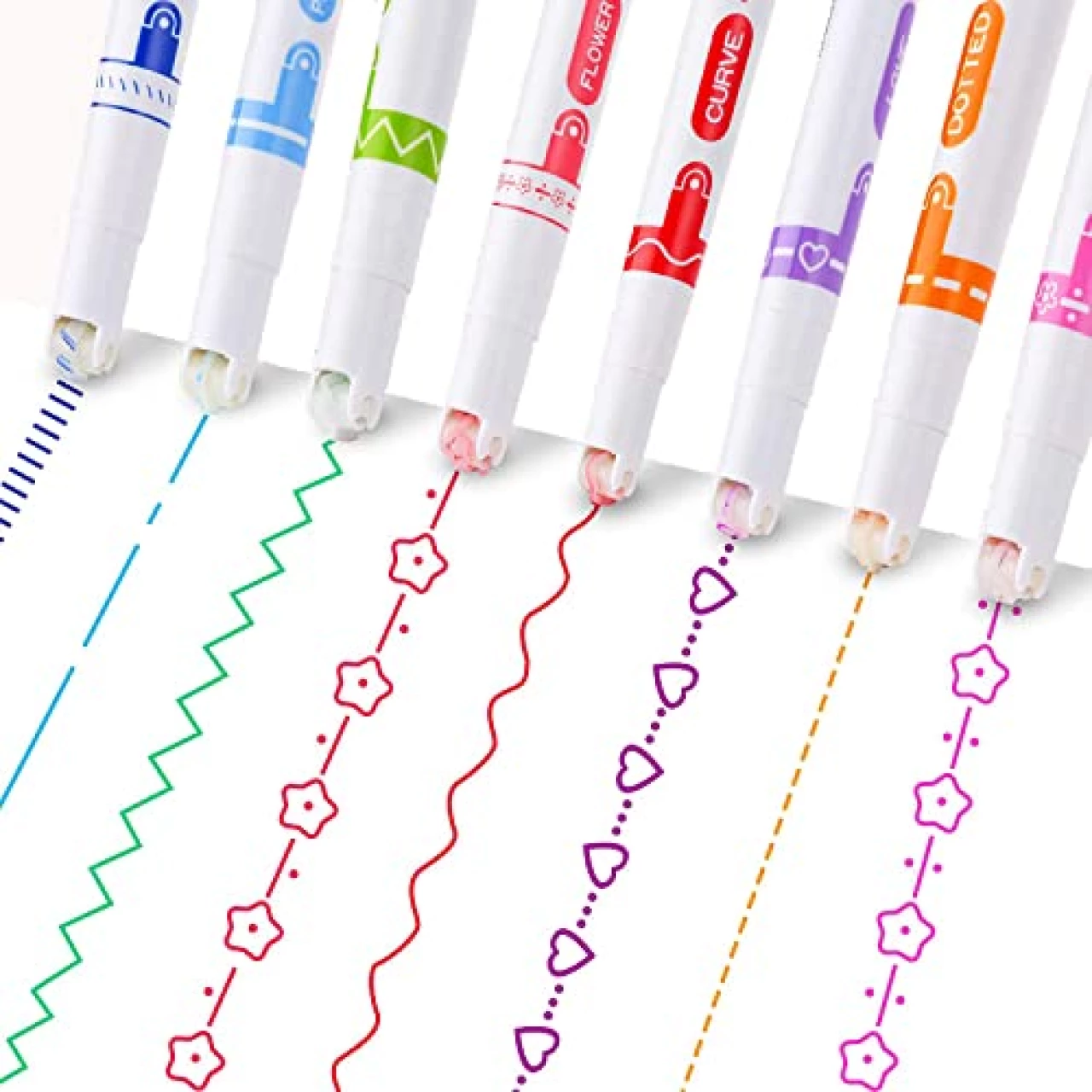 Ann Bully Curve Highlighter Pen Set, 8 Colors Fine Lines &amp; 7 Different Patterned Stamp Highlighters Colored Curve Pens