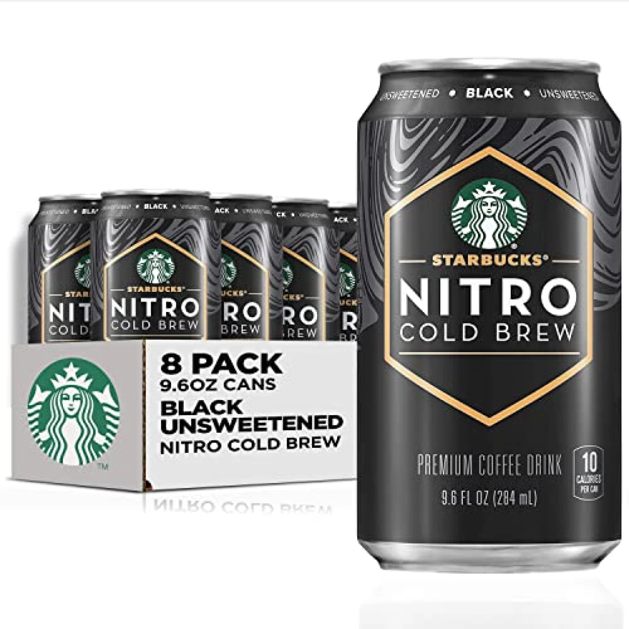 Starbucks Nitro Cold Brew Liquid, Dark Roast, Black Unsweetened, 9.6 fl oz Can (8 Pack) (Packaging May Vary)