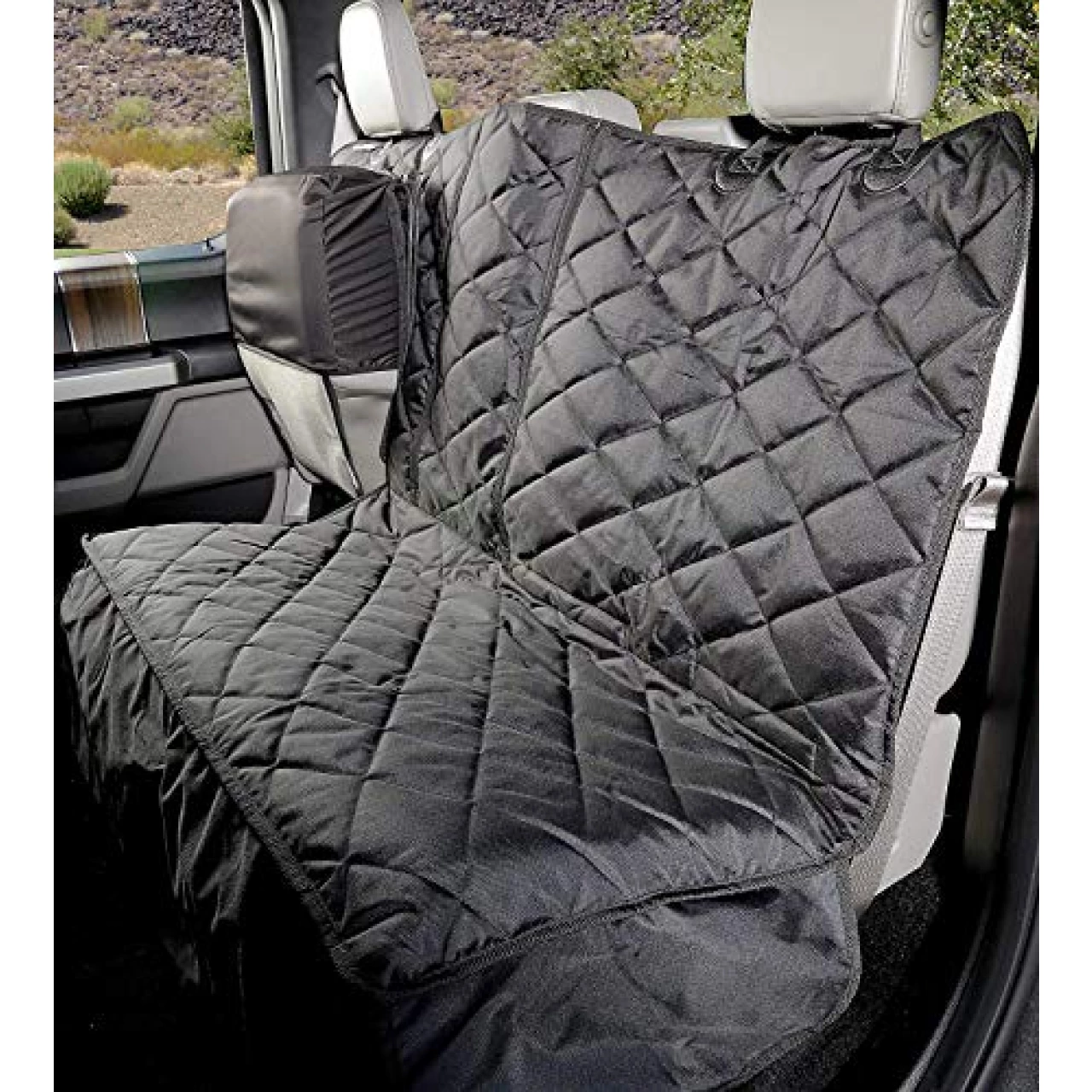 4Knines Crew Cab Truck Rear Bench Seat Cover with Hammock - Heavy Duty - Waterproof (Black, Passenger Side)
