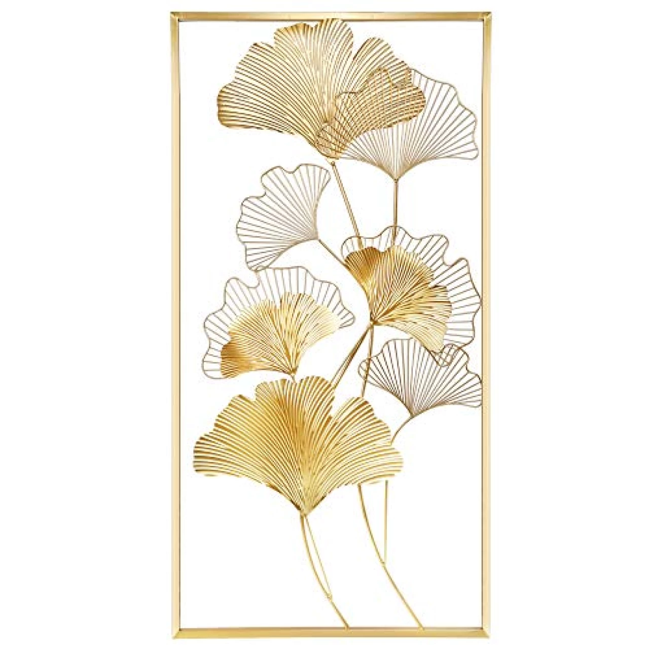 Lulu Home Metal Wall Decor, 39&quot; X 20&quot; Golden Ginkgo Leaf Wall Hanging Decor with Frame