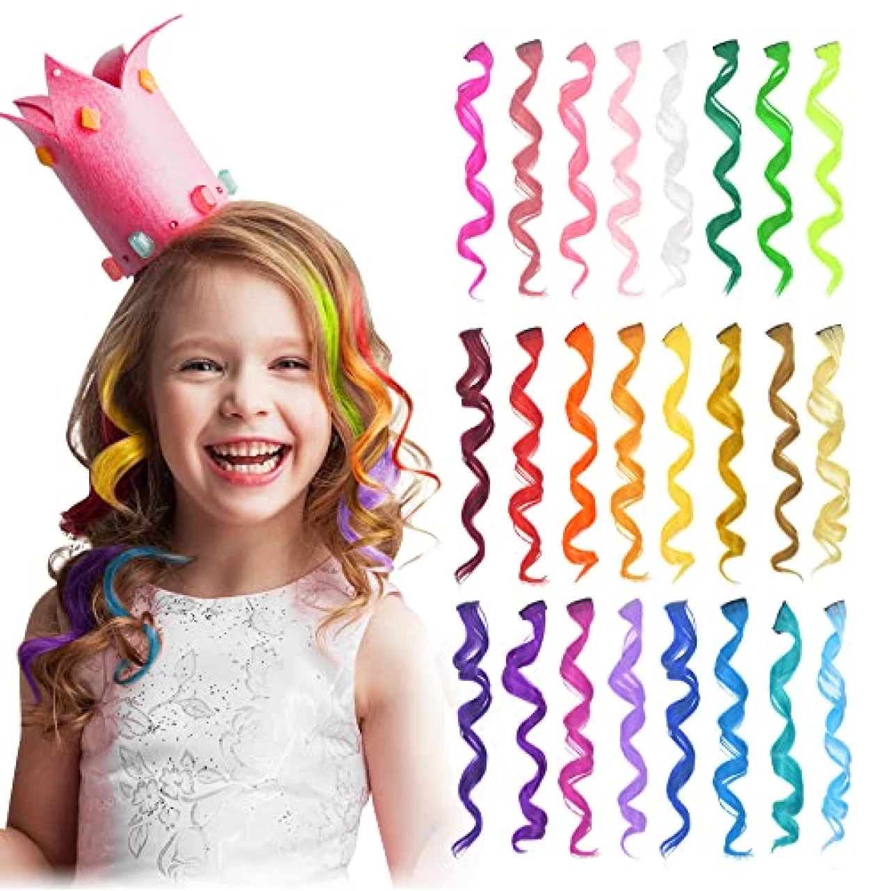 Dreamlover Halloween Hair Accessories for Girls, Colored Hair Extensions for Kids, Crazy Hair Day Accessories, 24 Pieces