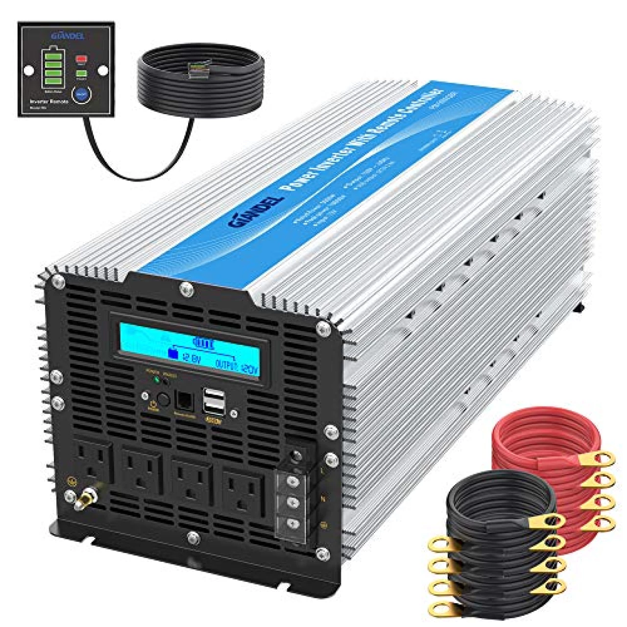 5000Watt Heavy Duty Modified Sine Wave Power Inverter DC 12volt to AC 120volt with LCD Display 4 AC Sockets Dual USB Ports &amp; Remote Control for Truck RV and Emergency