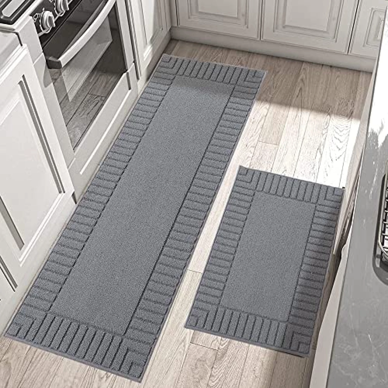 BEQHAUSE-Kitchen-Rugs-Washable-Kitchen-Mats-for-Floor Non-Slip Kitchen Mat Set of 2 Absorbent Kitchen Runner with TPR Non Skid Backing,Grey,24x35inch/24x60inch
