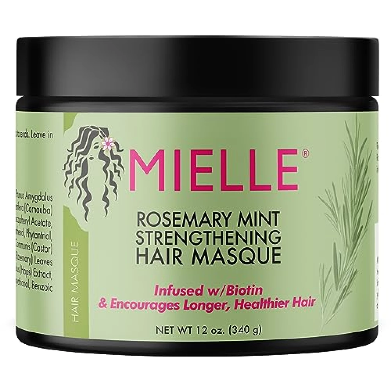 Mielle Organics Rosemary Mint Strengthening Hair Masque, Essential Oil &amp; Biotin Deep Treatment, Miracle Repair for Dry, Damaged, &amp; Frizzy Hair, 12 Ounces